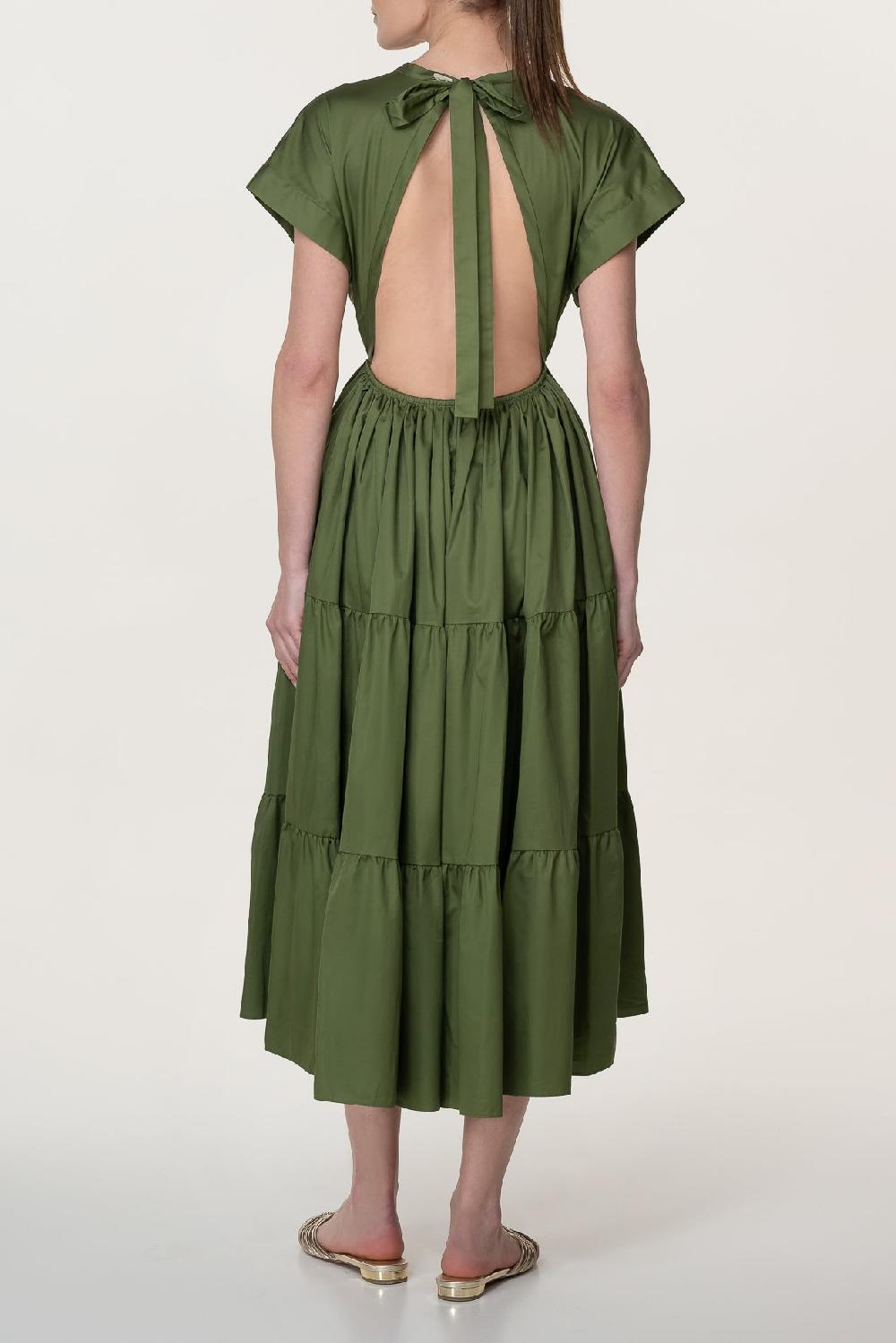 Rhea Costa Joy Open Back Cotton Dress In Olive