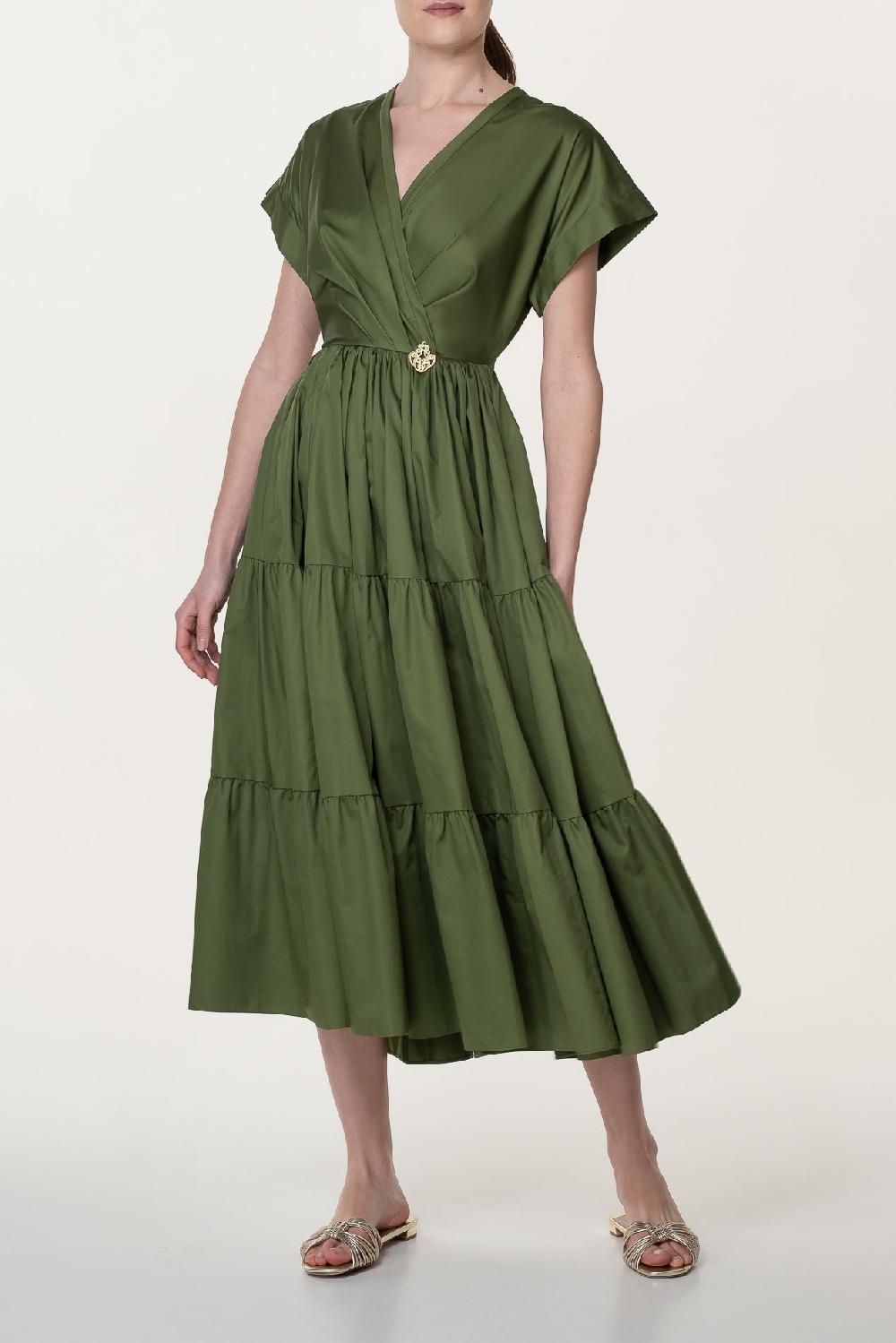 Rhea Costa Joy Open Back Cotton Dress In Olive