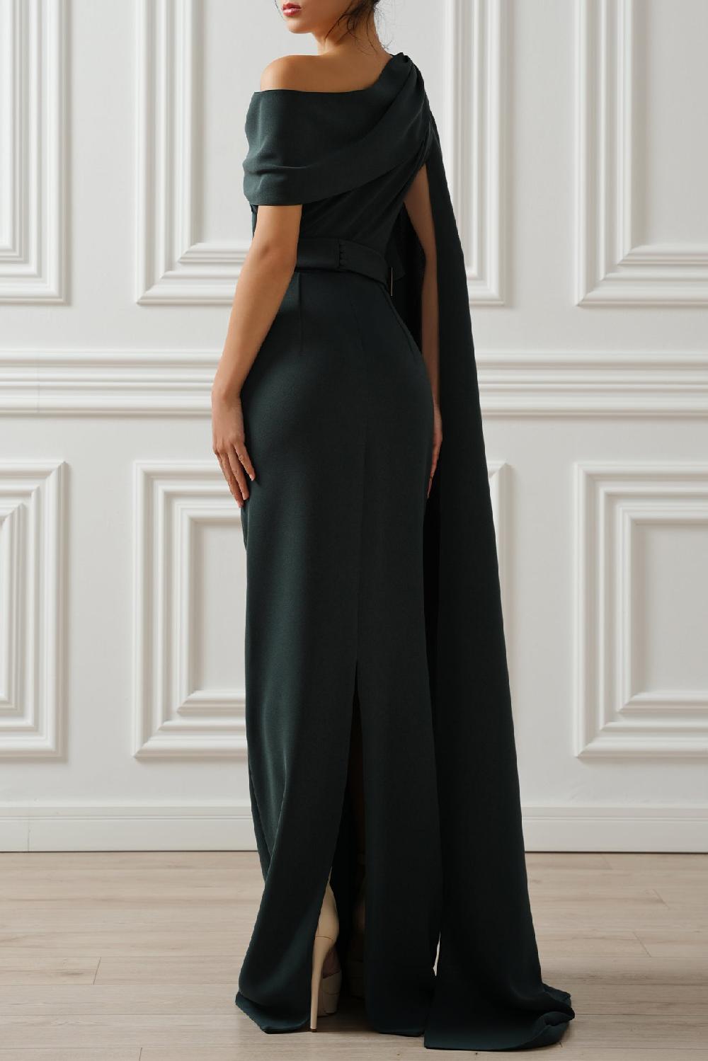 Rhea Costa Karen One-Shoulder Dress In Pine Green