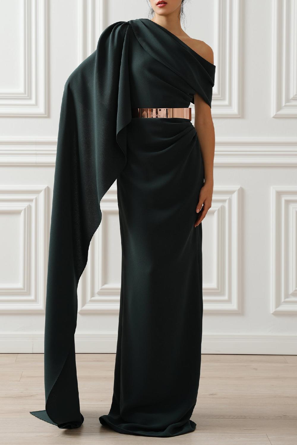 rhea costa Karen One-Shoulder Dress In Pine Green