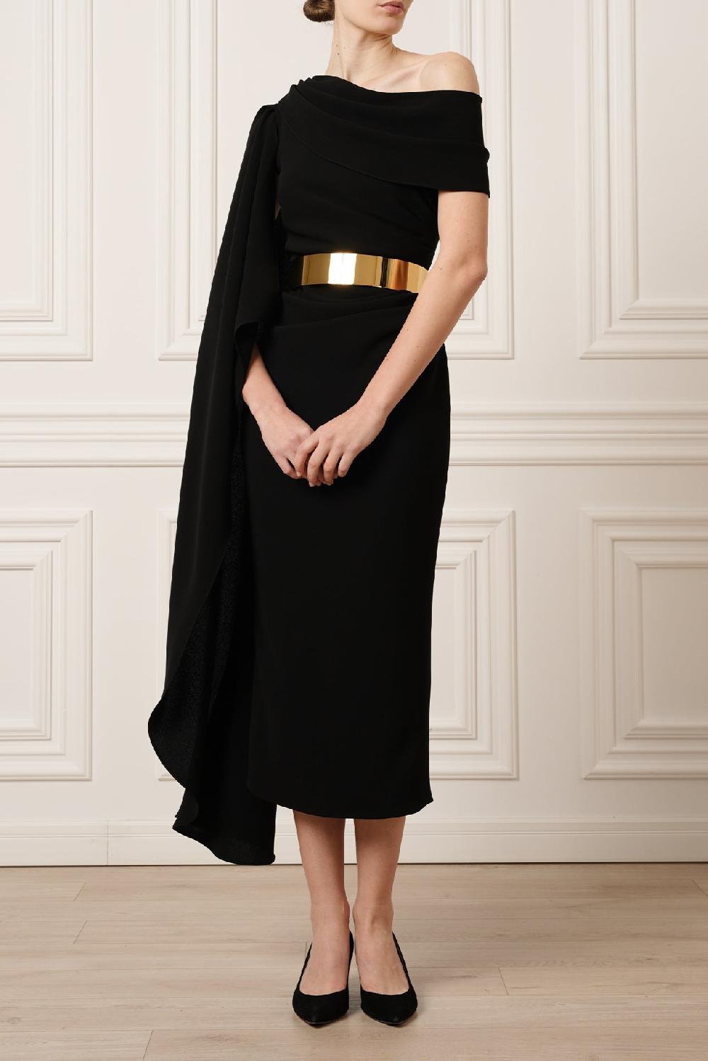 rhea costa Karen One-Shoulder Midi Dress In Black