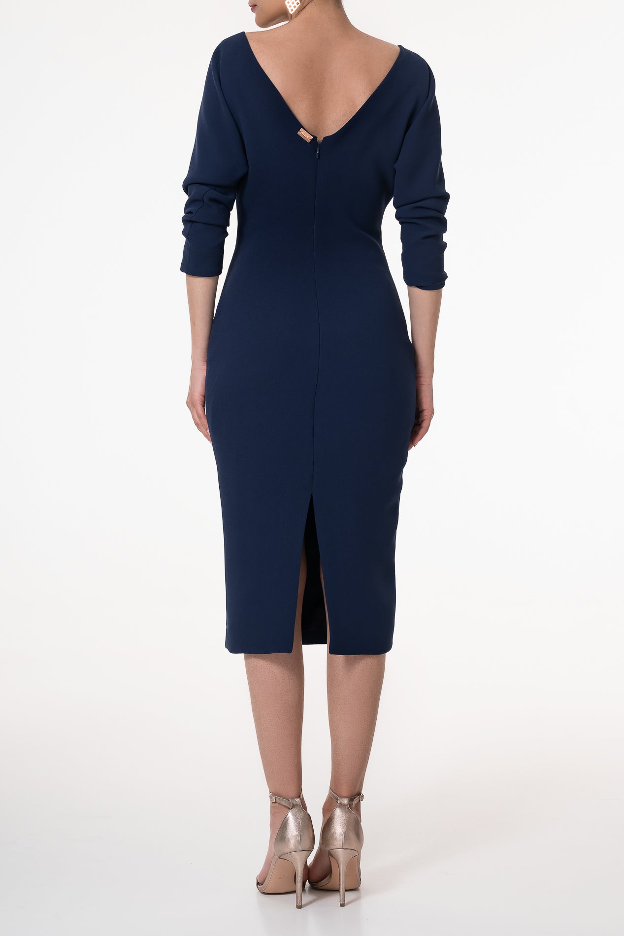 Rhea Costa Kate Crepe Midi Dress In Midnight Blue