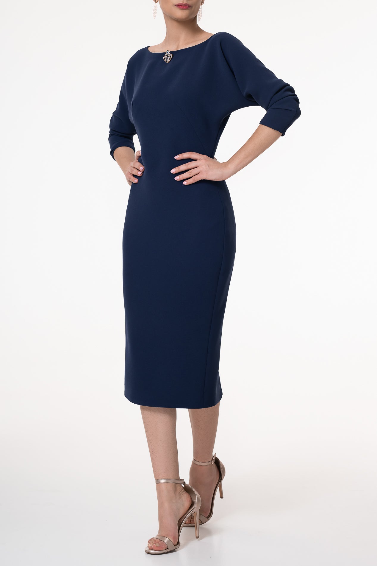 Rhea Costa Kate Crepe Midi Dress In Midnight Blue