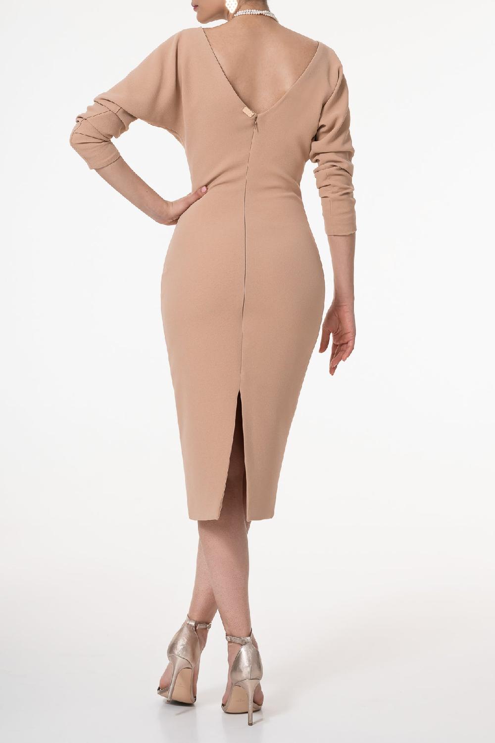 Rhea Costa Kate Crepe Midi Dress In Nude Rose