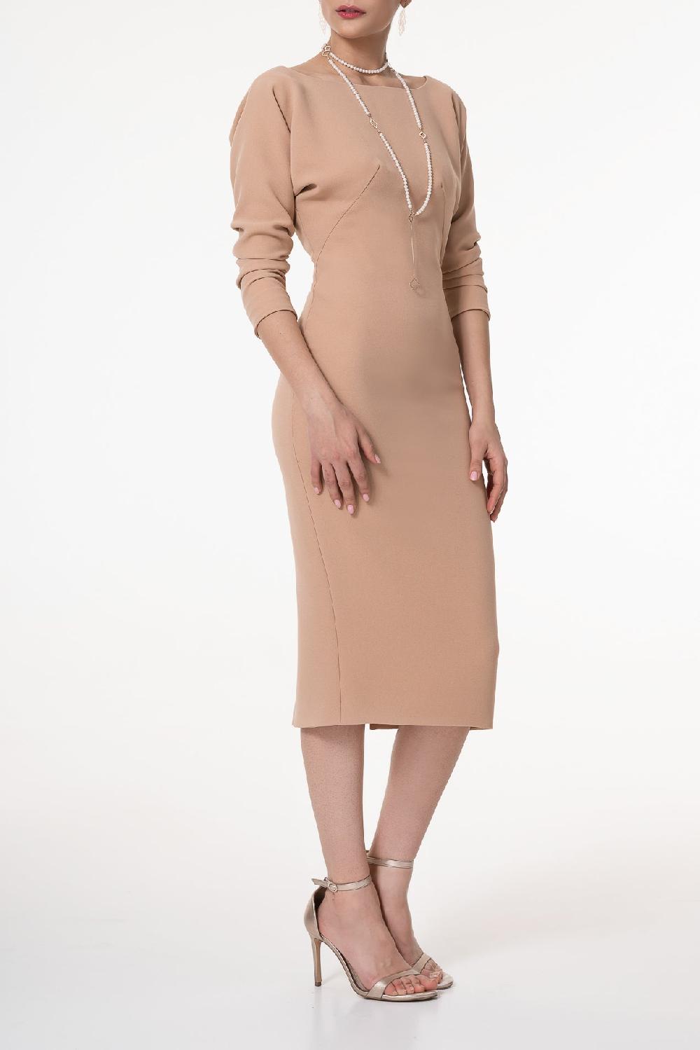 Rhea Costa Kate Crepe Midi Dress In Nude Rose