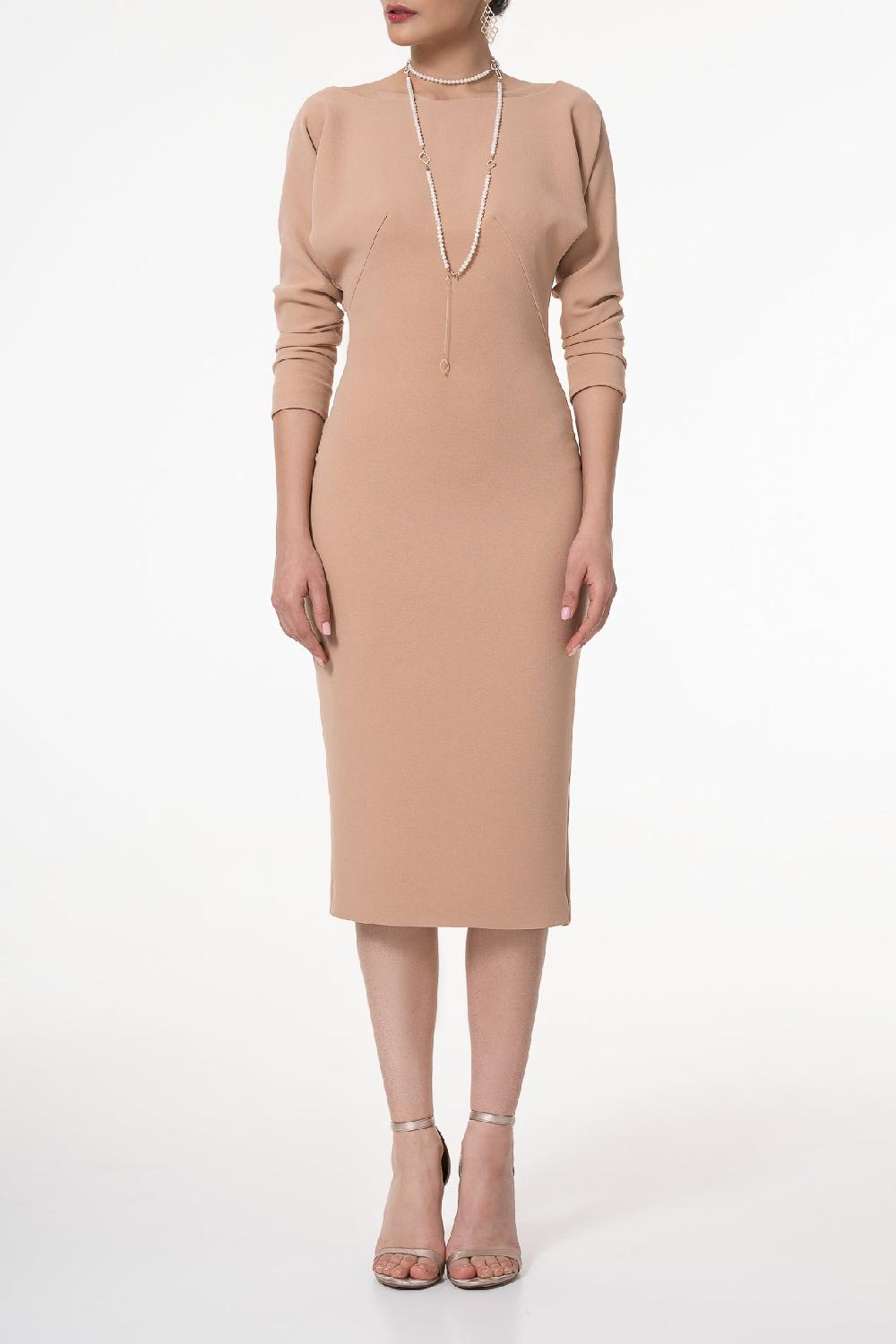 rhea costa Kate Crepe Midi Dress In Nude Rose