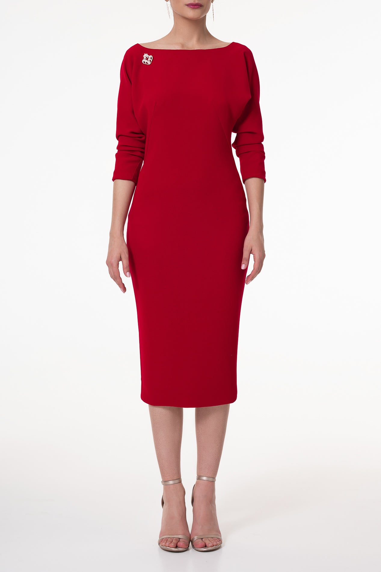 Rhea Costa Kate Crepe Midi Dress In Red