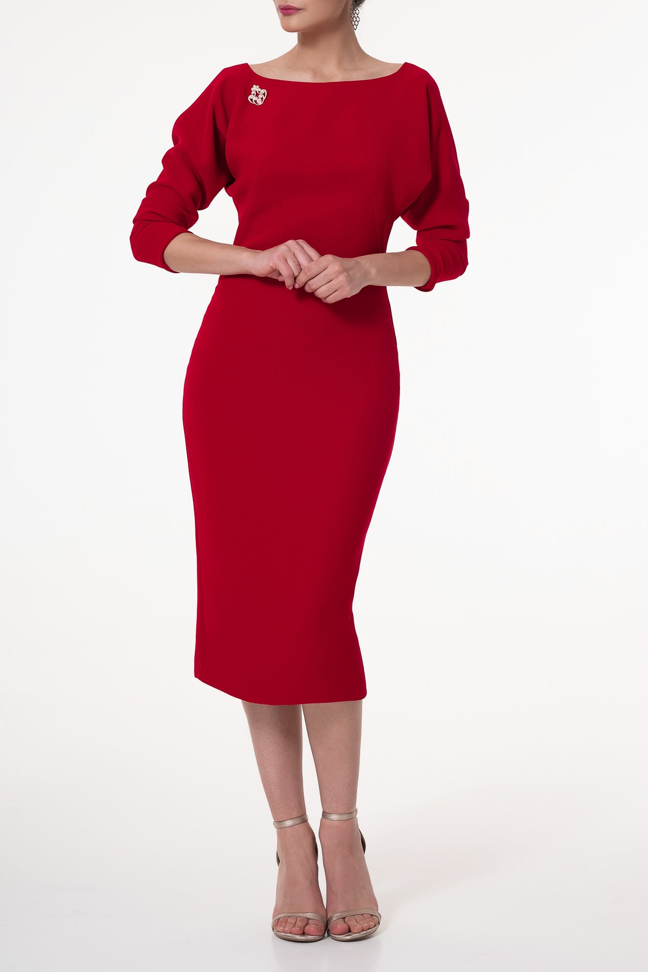 rhea costa Kate Crepe Midi Dress In Red