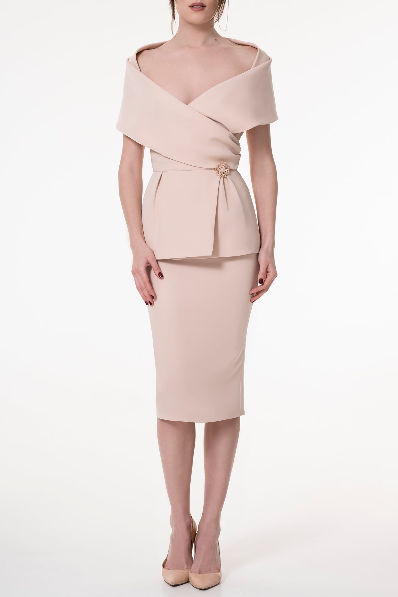 Rhea Costa Kavya Crepe Top In Nude Rose