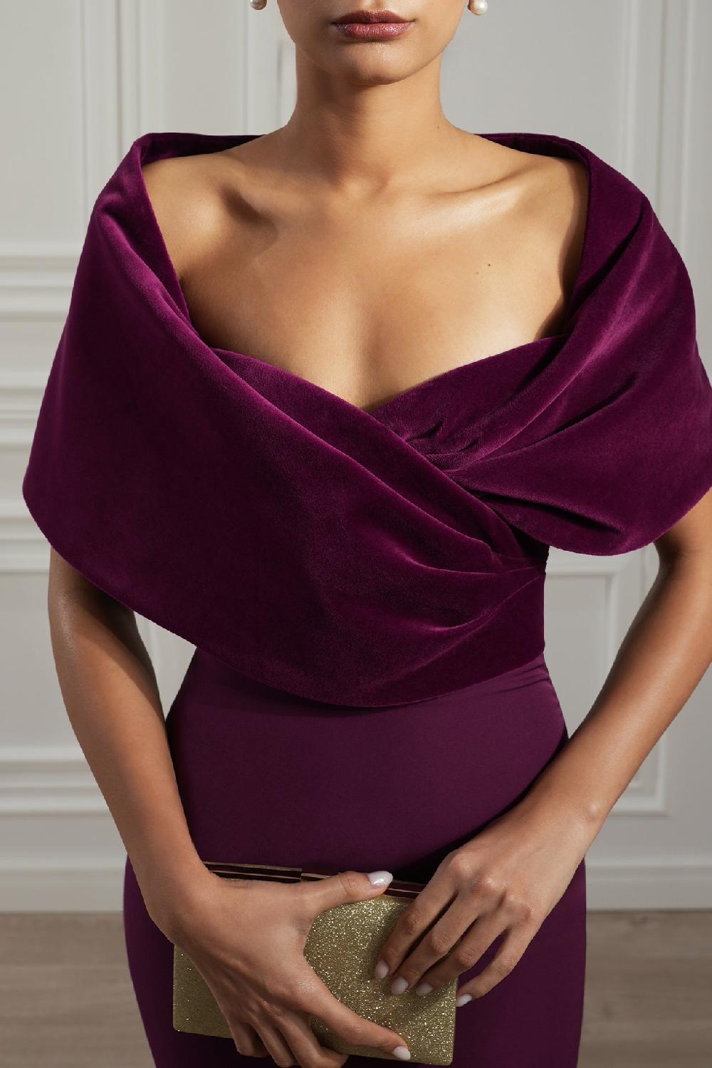 Rhea Costa Kavya Crepe Velvet Gown In Dark-Purple