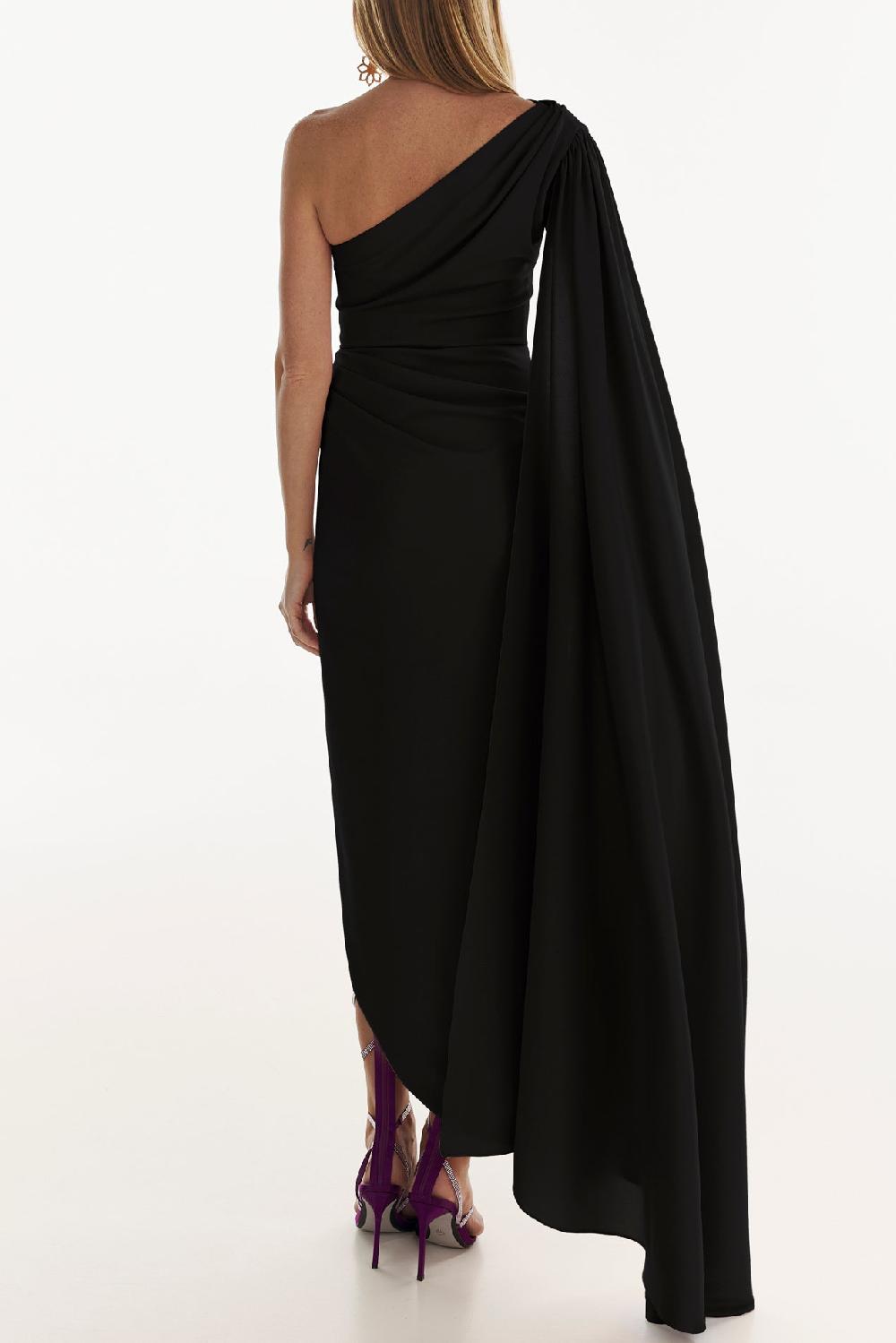Rhea Costa Kelly Crepe Ankle Length Dress In Black