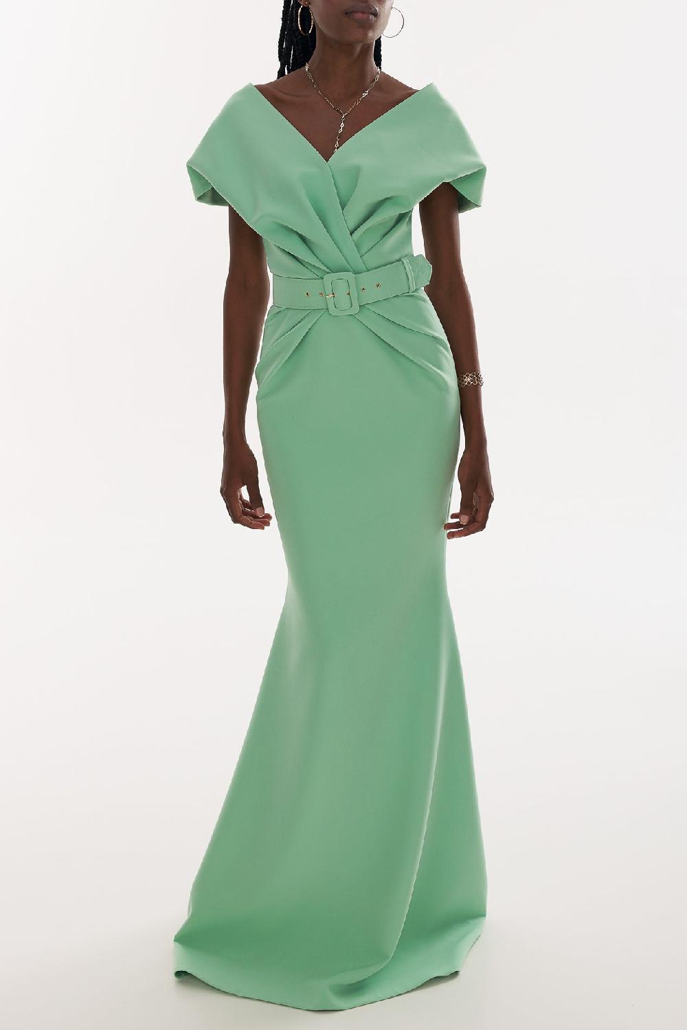 Rhea Costa Kendra Crepe Dress In Aquamarine