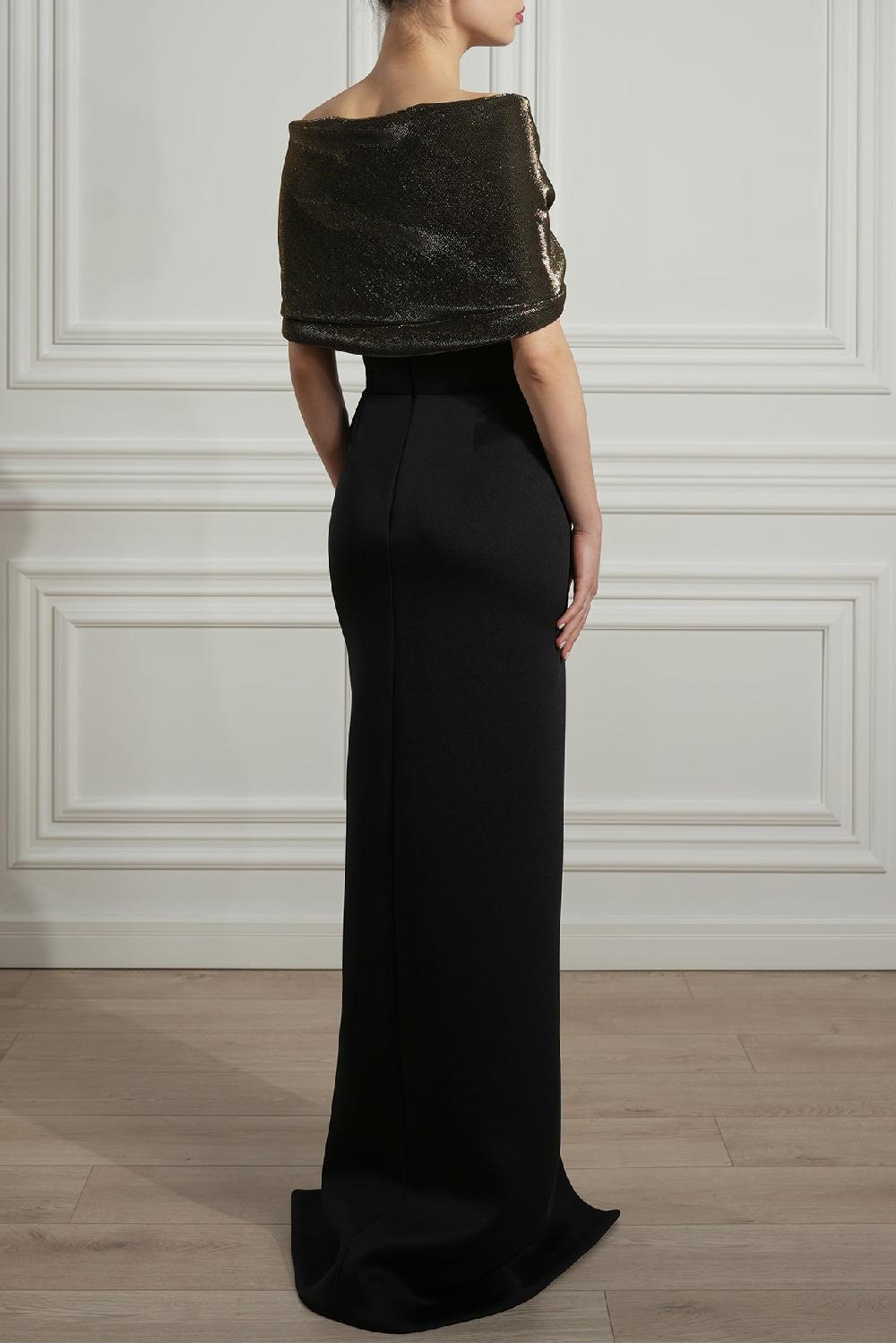 Rhea Costa Khalesi Scuba Dress In Black-Dark Gold