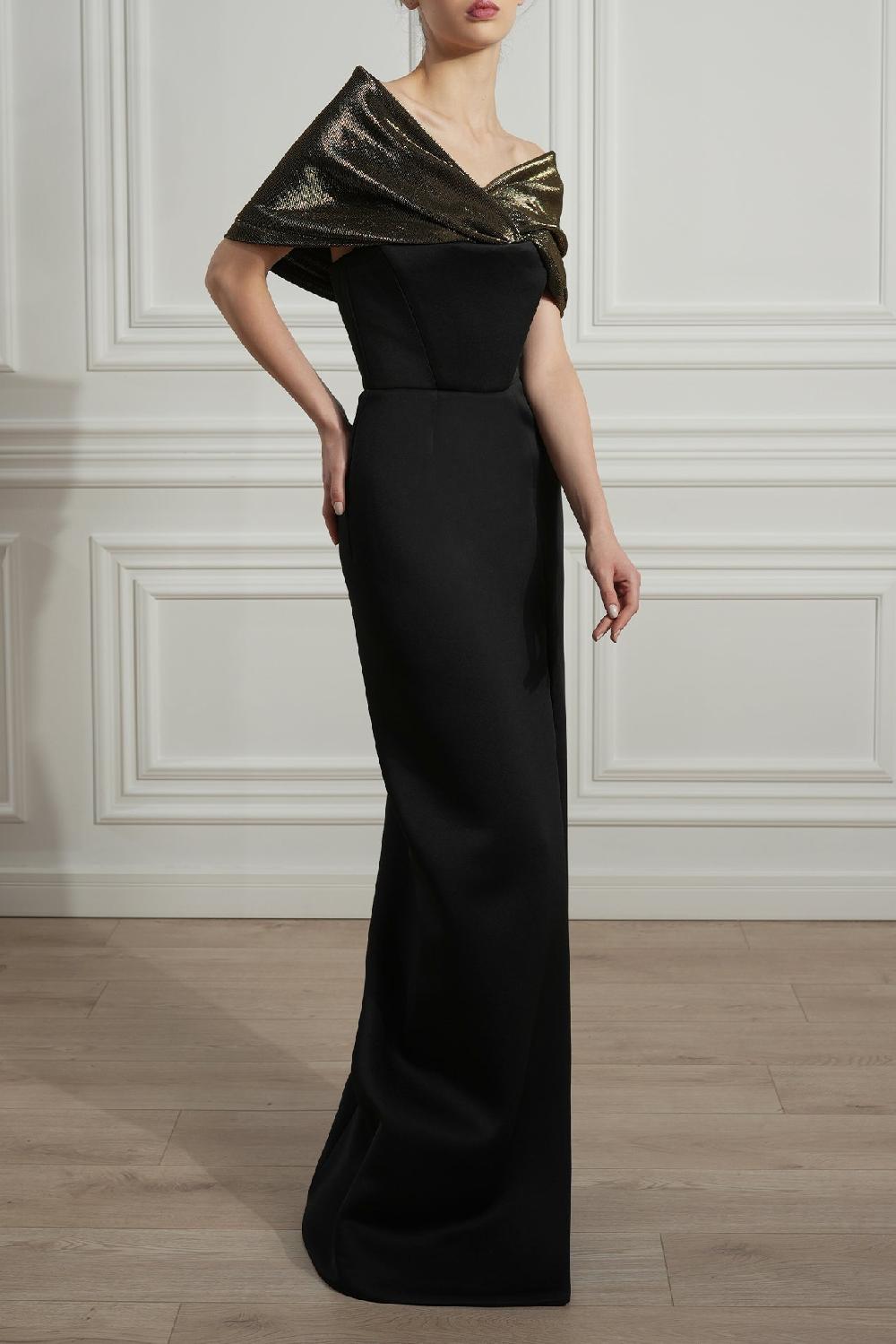rhea costa Khalesi Scuba Dress In Black-Dark Gold