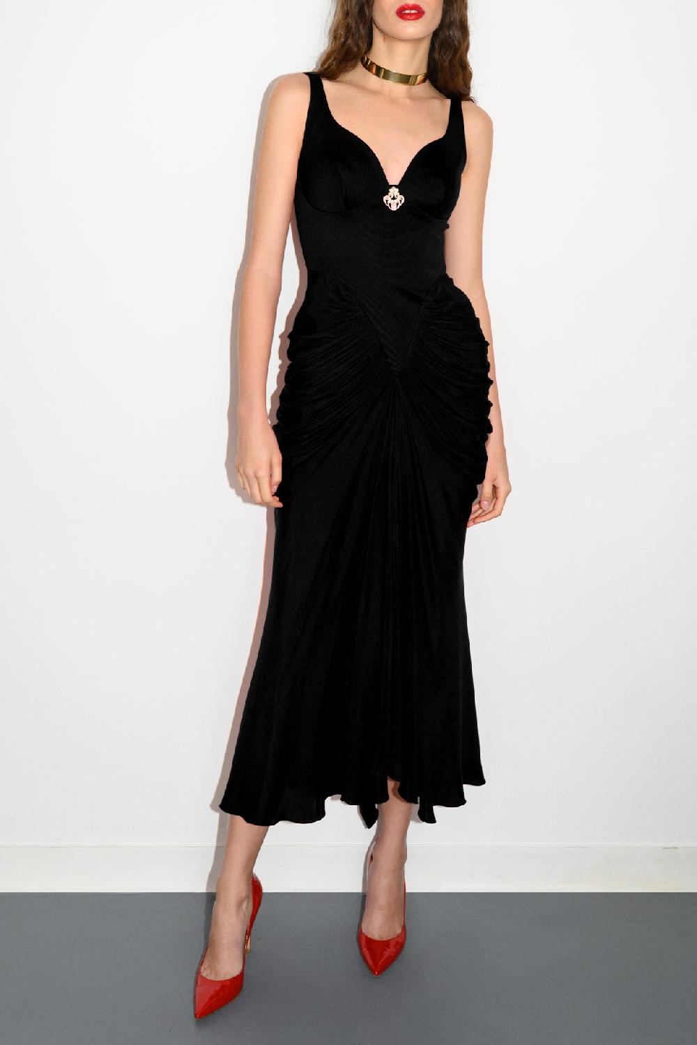 rhea costa Kiara Ankle Length Dress In Black
