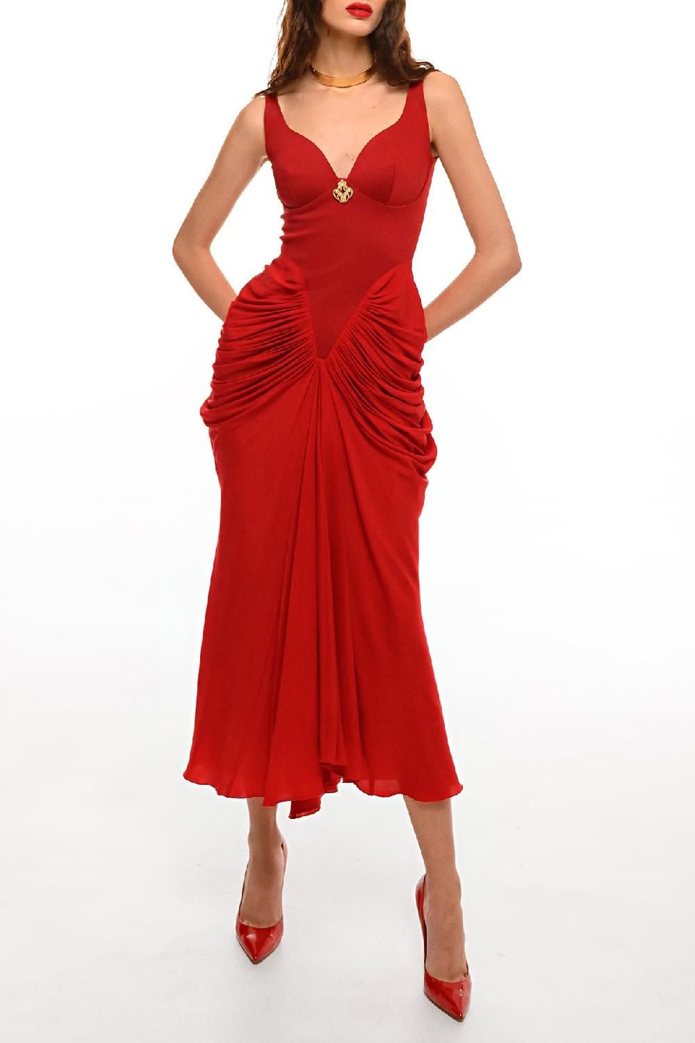 Rhea Costa Kiara Ankle Length Dress In Carmine