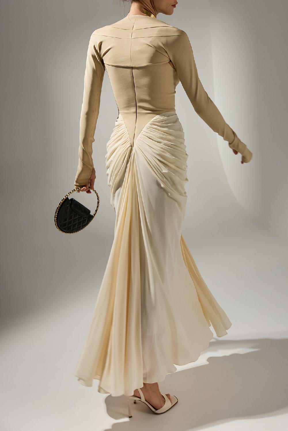 Rhea Costa Kiara Ankle Length Dress In Cream-Nude