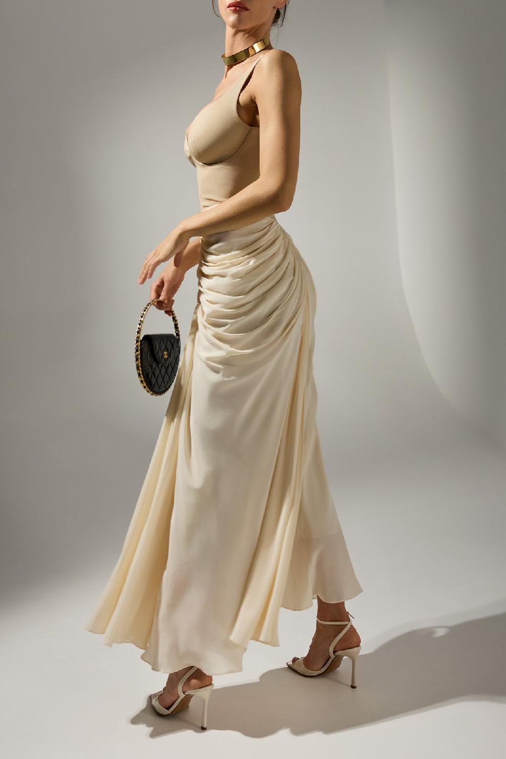 Rhea Costa Kiara Ankle Length Dress In Cream-Nude