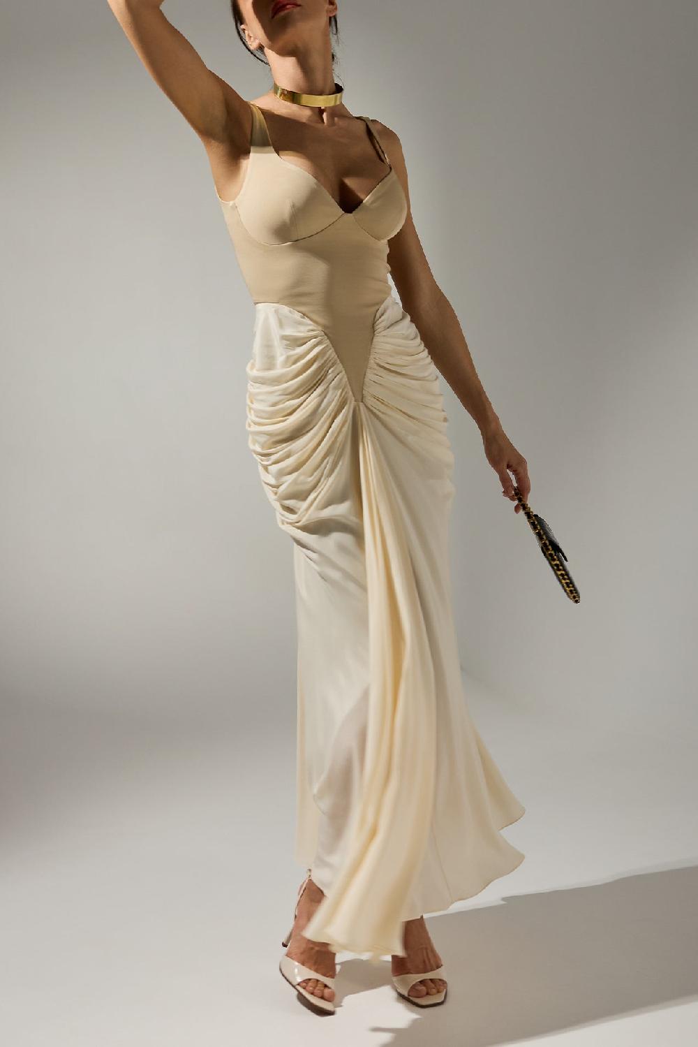 rhea costa Kiara Ankle Length Dress In Cream-Nude