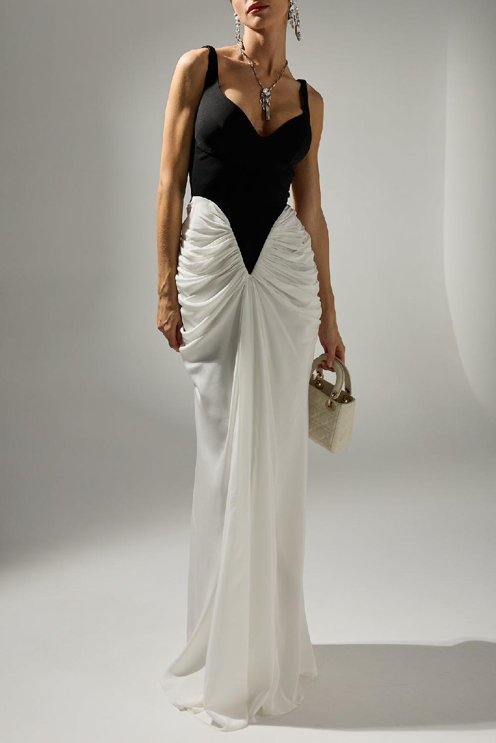 rhea costa Kiara Long Dress In Black-White