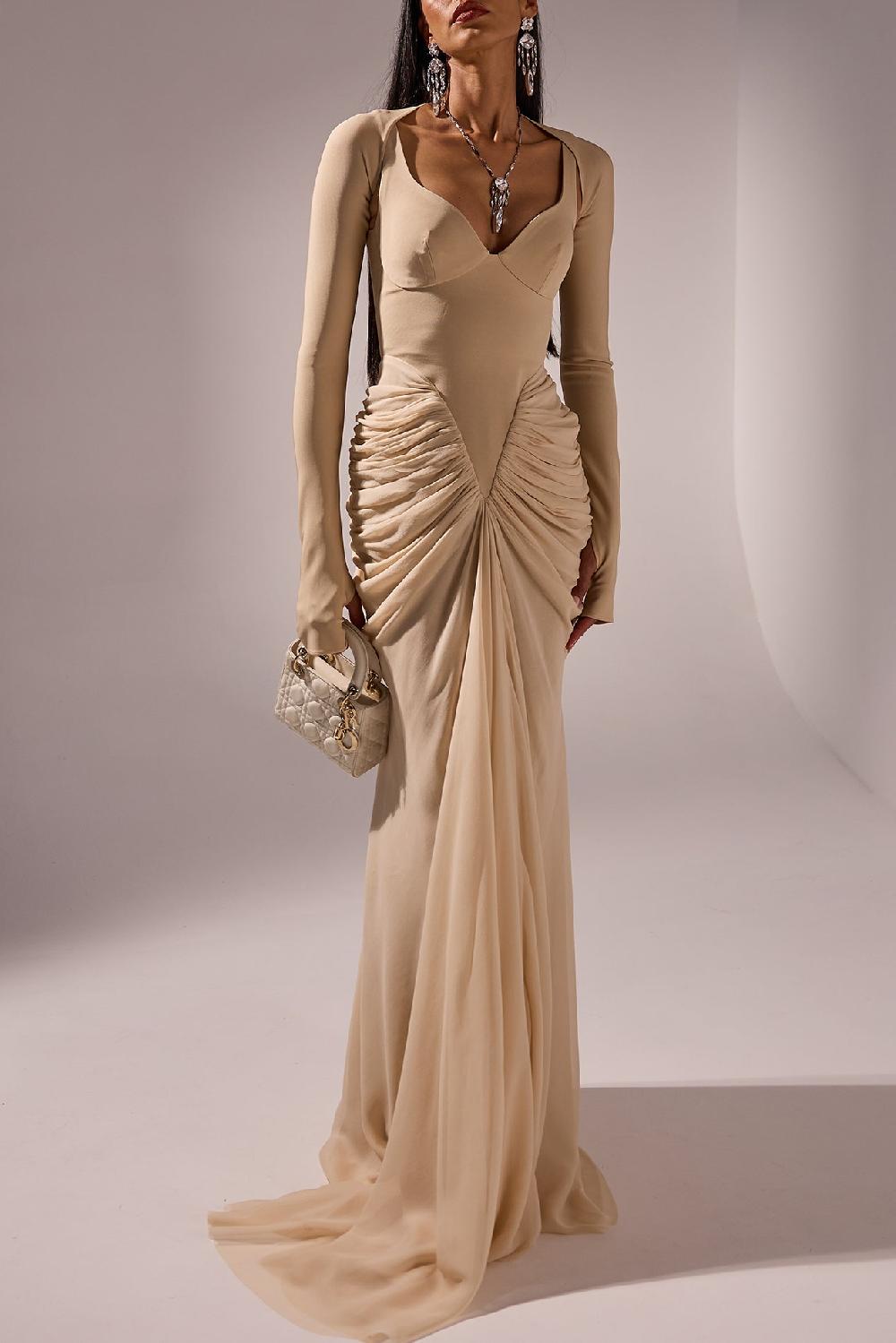 Rhea Costa Kiara Long Dress In Nude