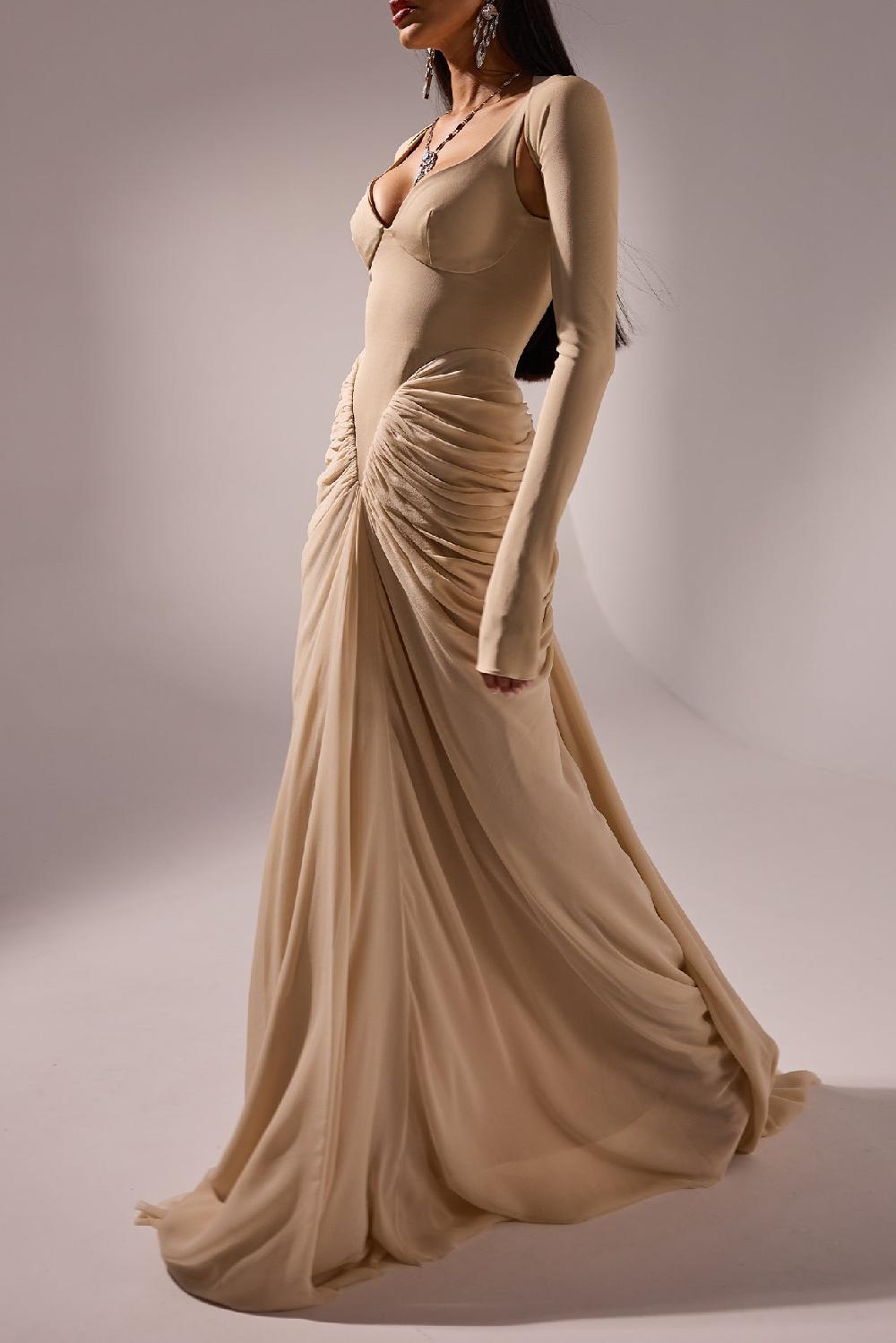 Rhea Costa Kiara Long Dress In Nude
