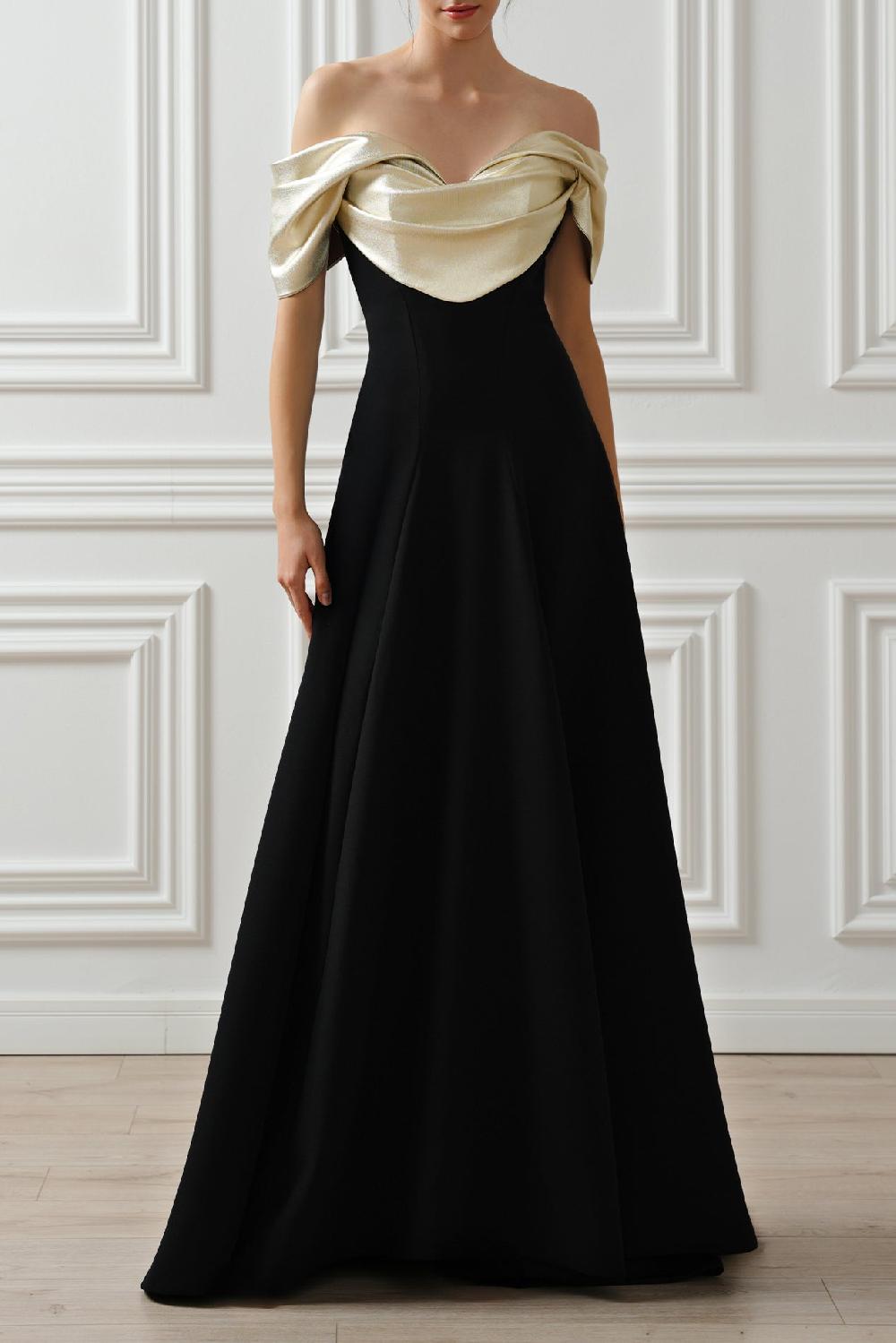 rhea costa Kylie Long Dress In Black-Gold