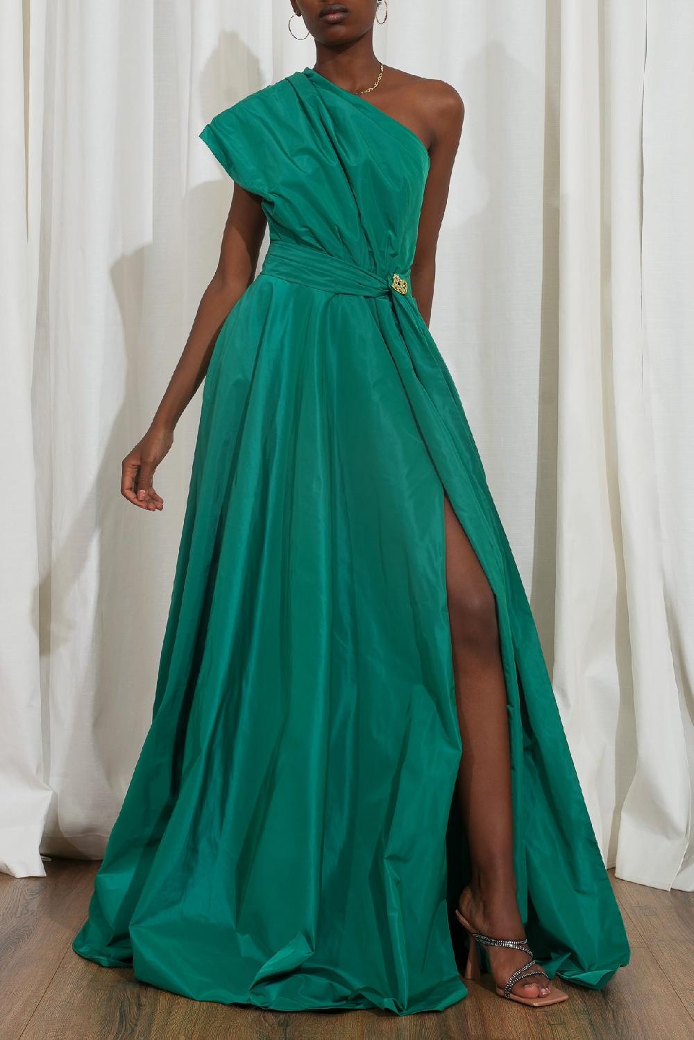 rhea costa Leen Asymmetrical Taffeta Gown