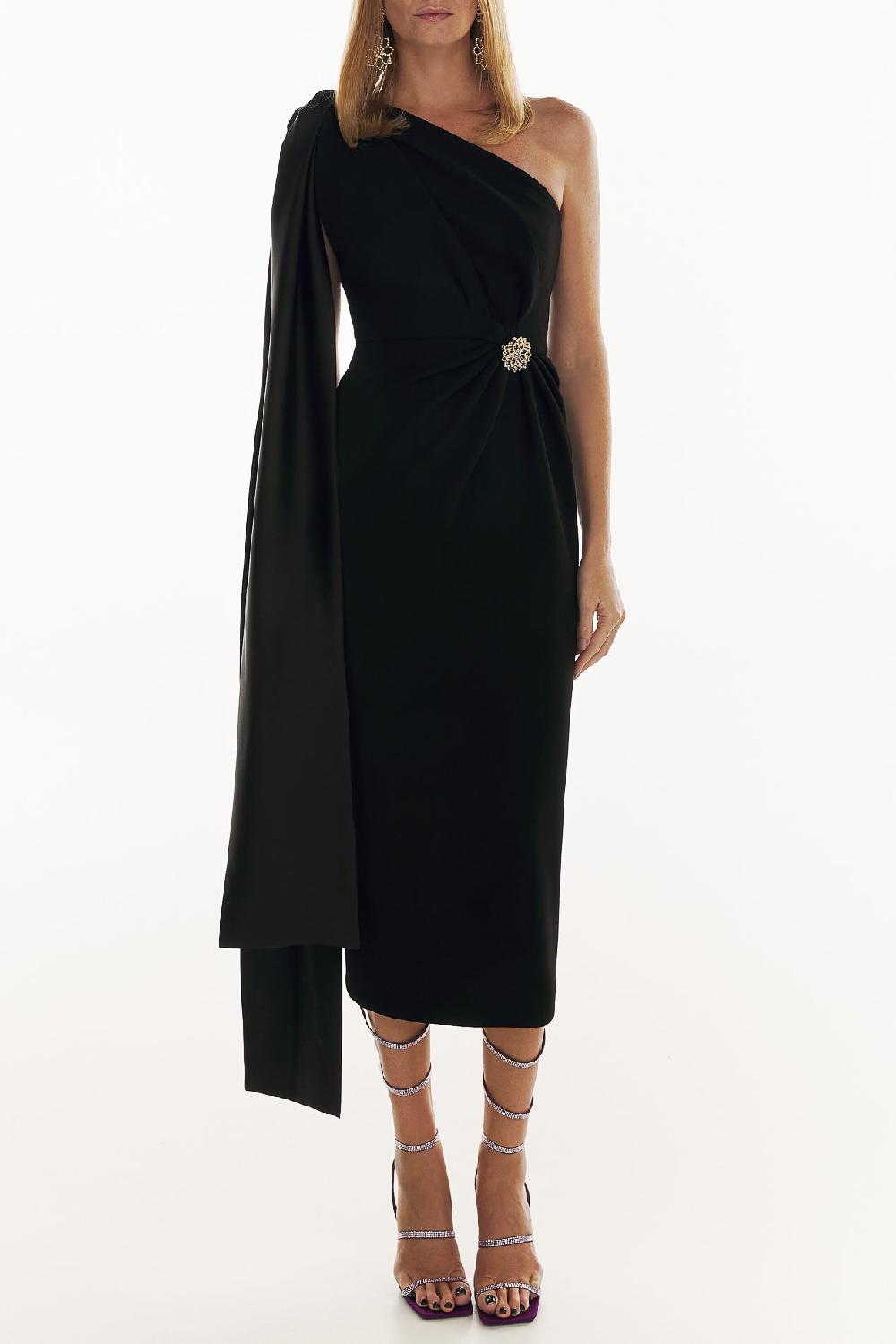 Rhea Costa Liv Black Crepe Midi Dress
