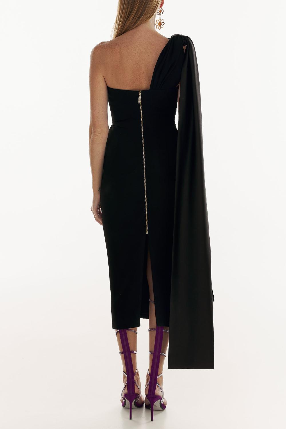 Rhea Costa Liv Black Crepe Midi Dress