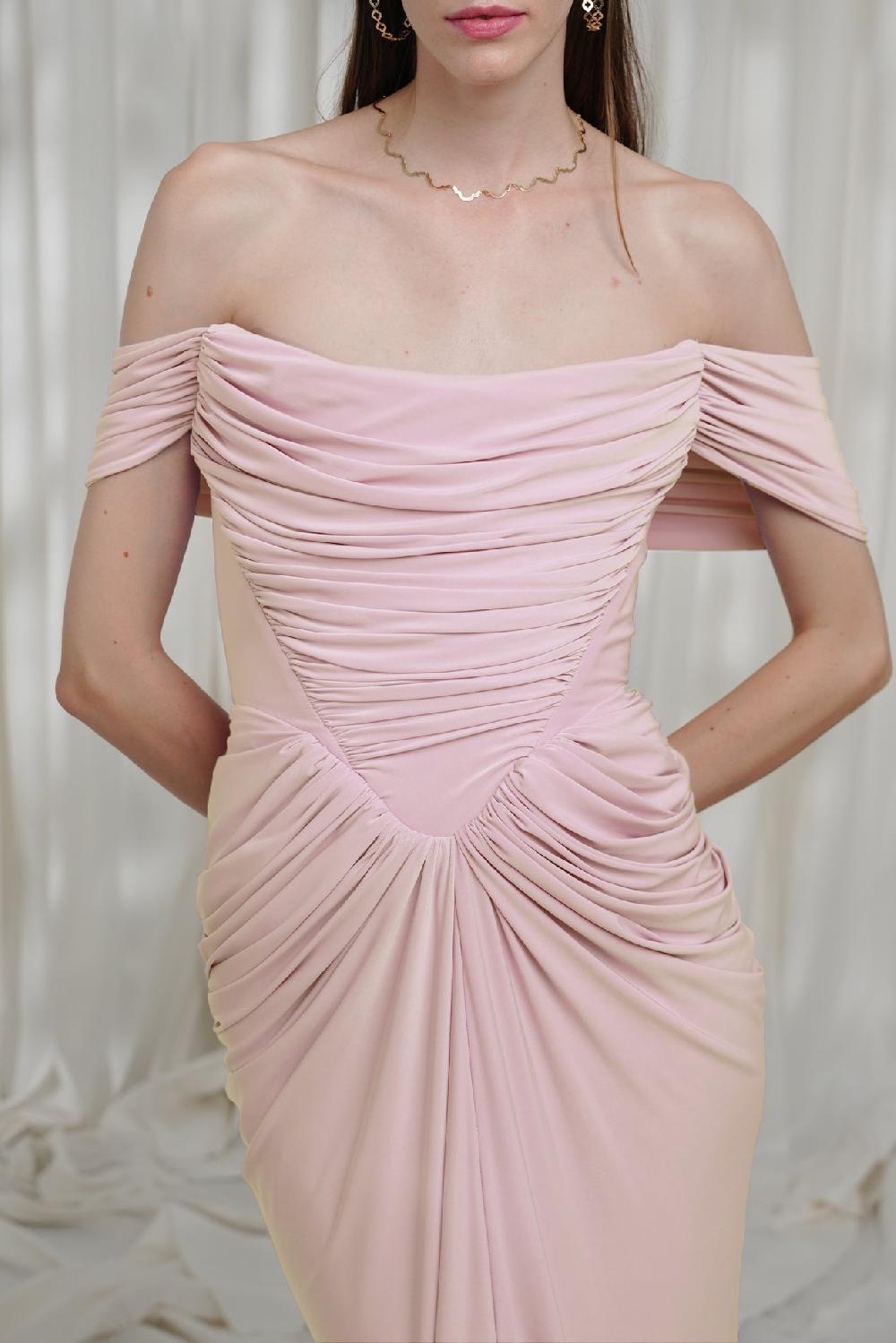 Rhea Costa Lorene Jersey Dress In Blush
