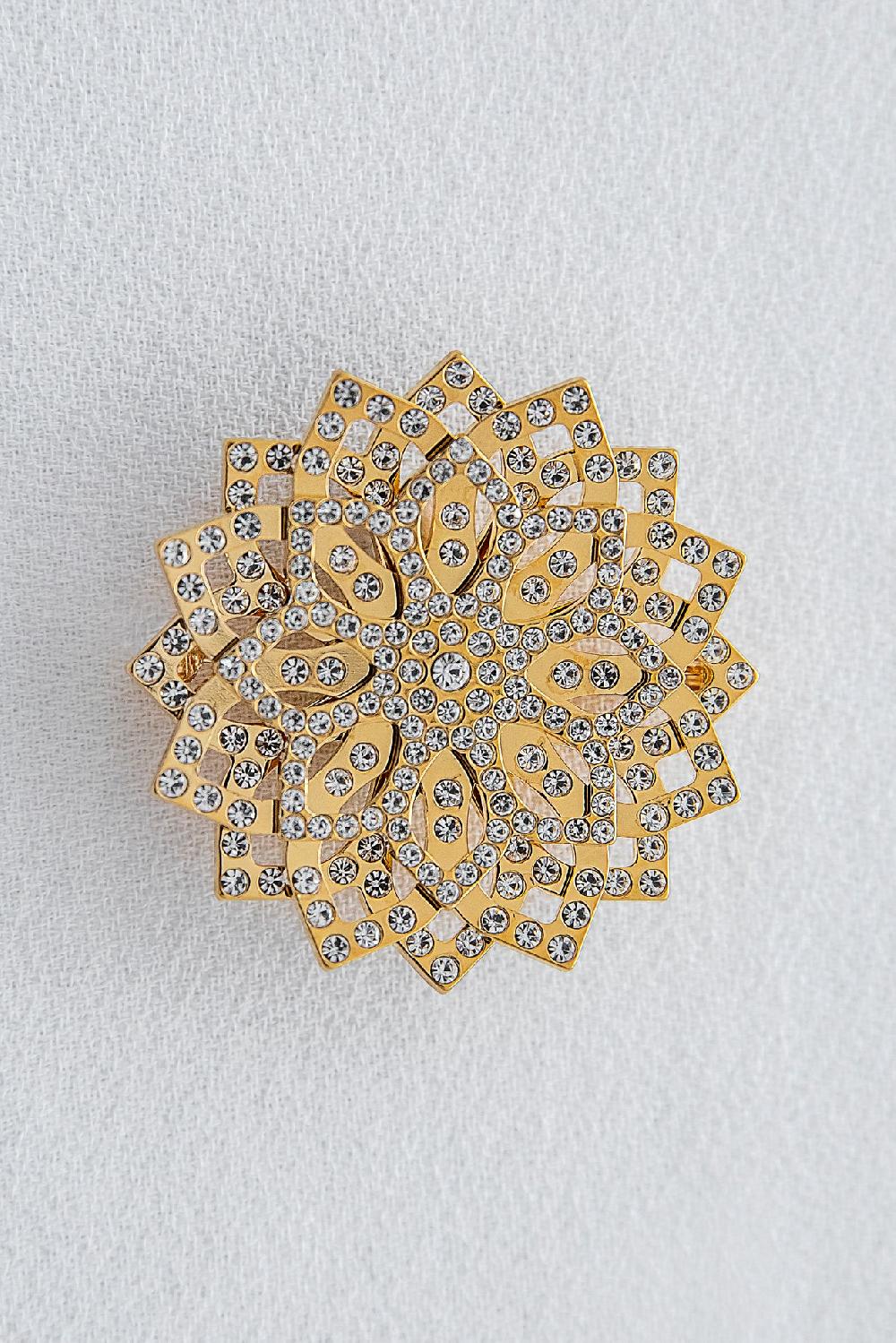 Rhea Costa Lotus Brooch - Gold With Crystals