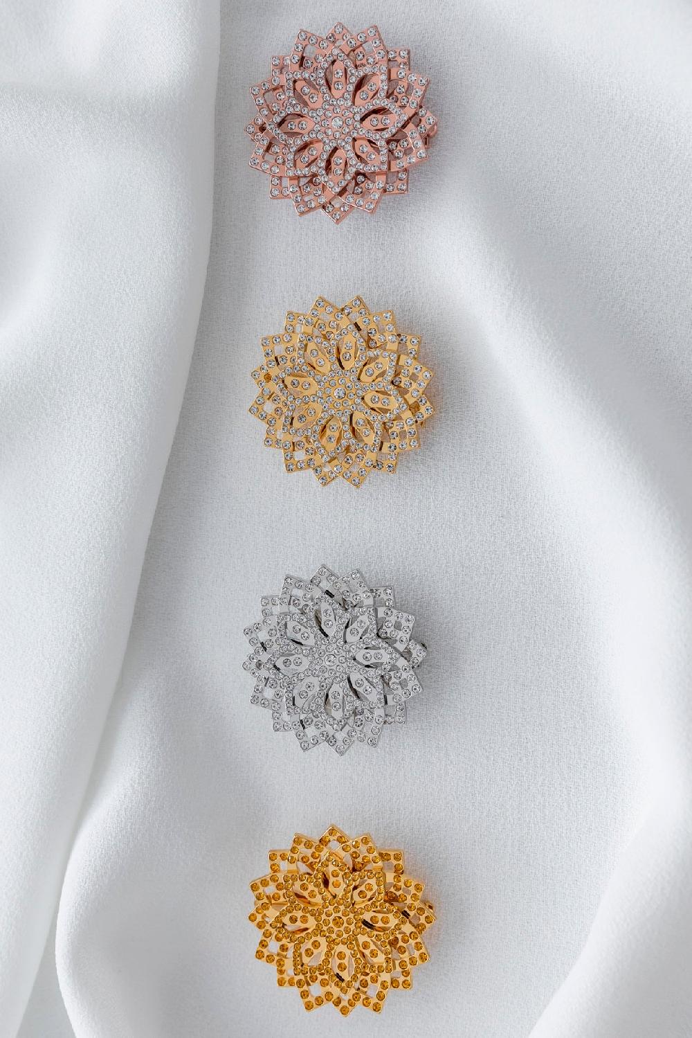 Rhea Costa Lotus Brooch - Rose-Gold With Crystals