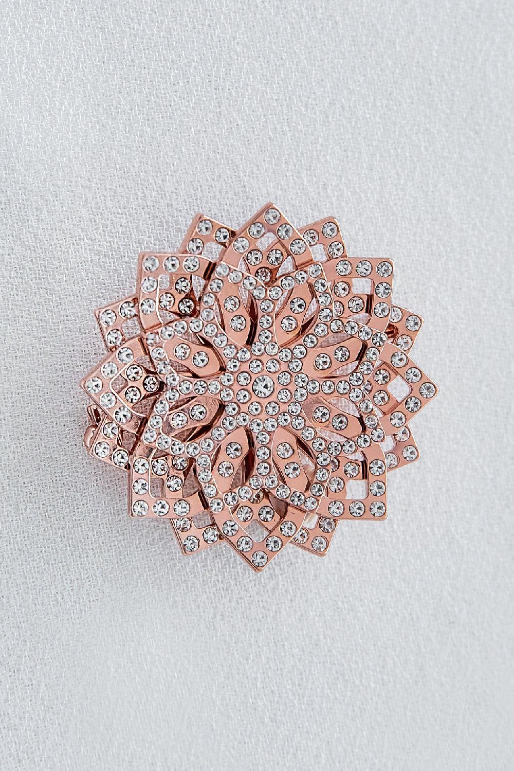 rhea costa Lotus Brooch - Rose-Gold With Crystals