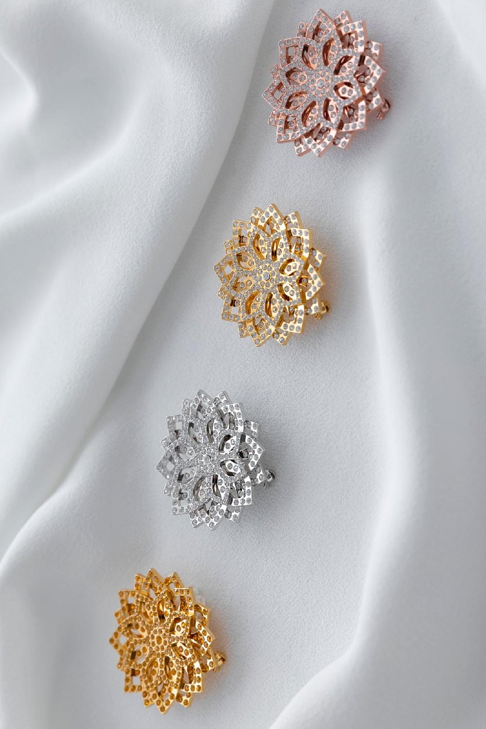 Rhea Costa Lotus Brooch - Silver With Crystals