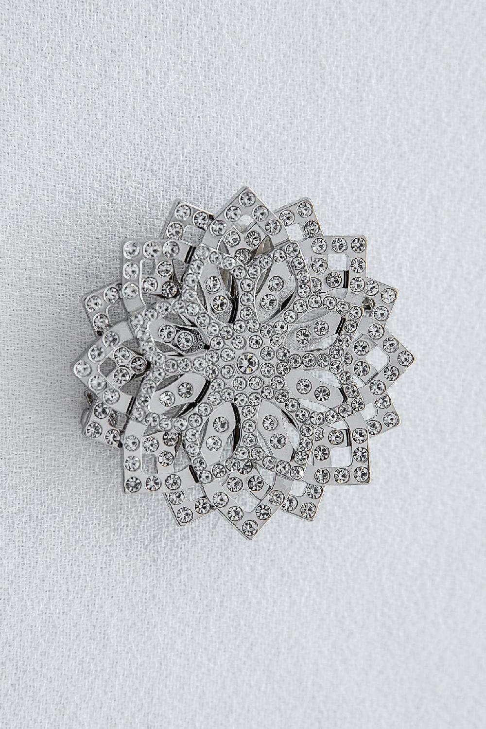 rhea costa Lotus Brooch - Silver With Crystals
