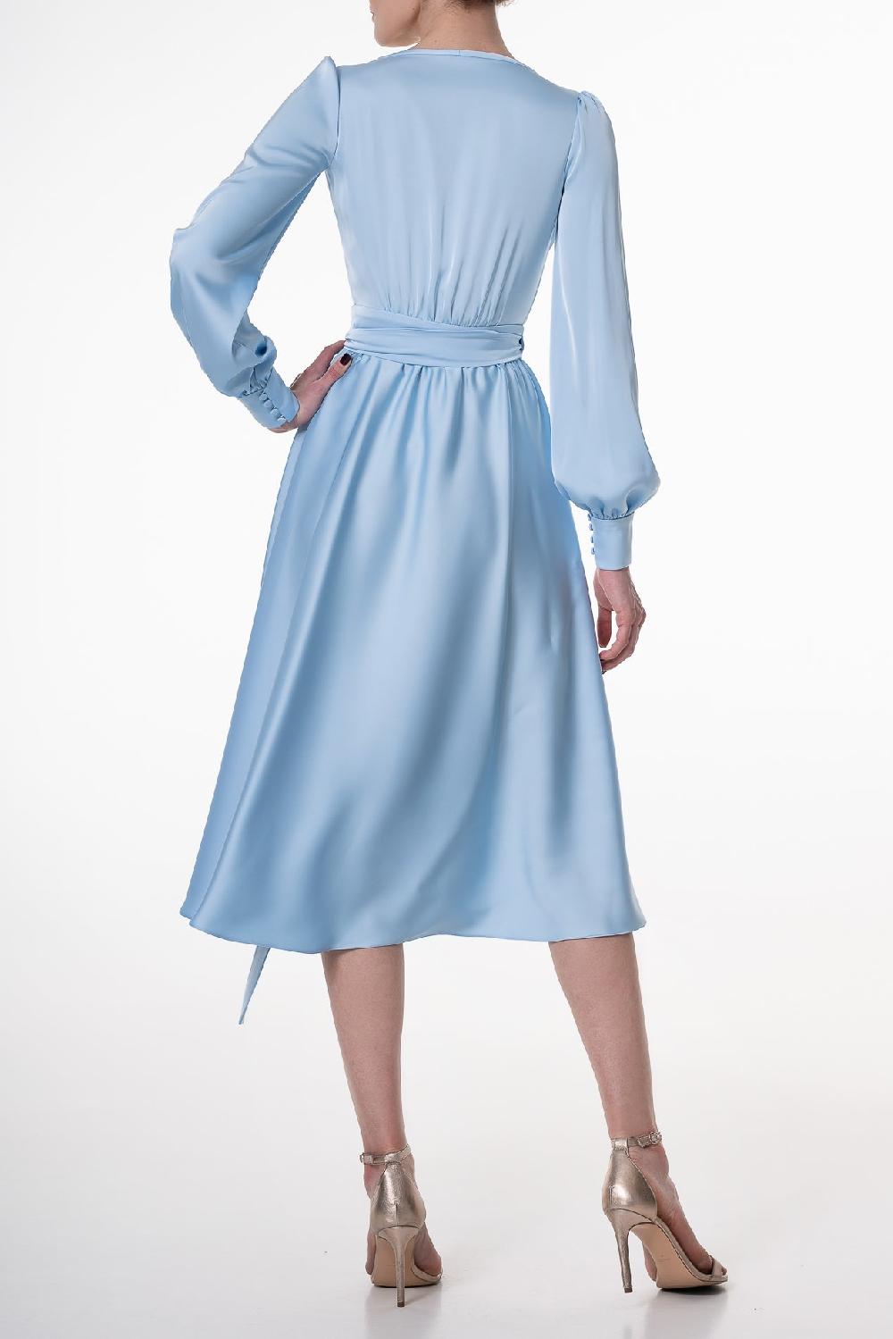 Rhea Costa Louise Soft Blue Satin Crepe Midi Dress