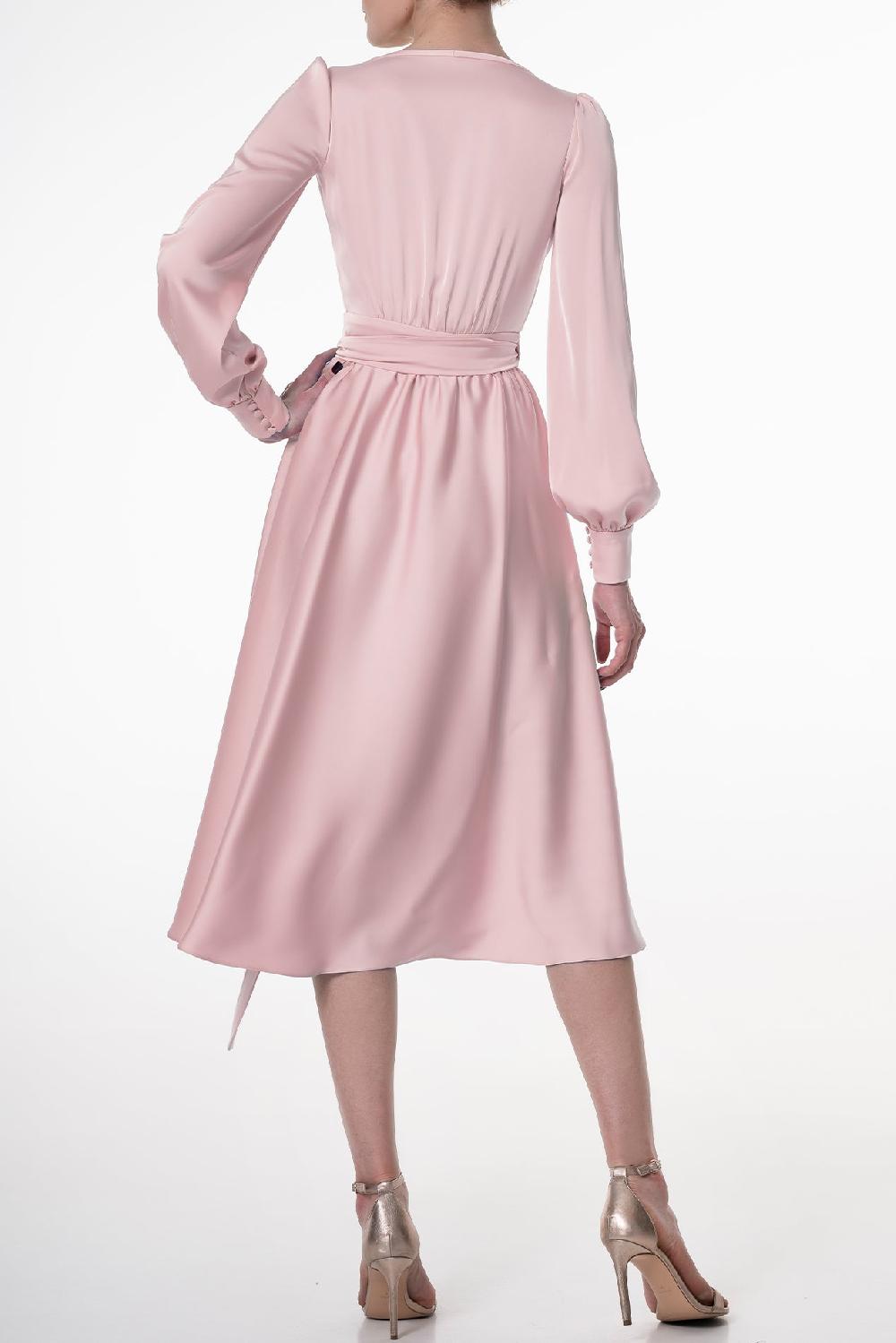 Rhea Costa Louise Soft Pink Satin Crepe Midi Dress