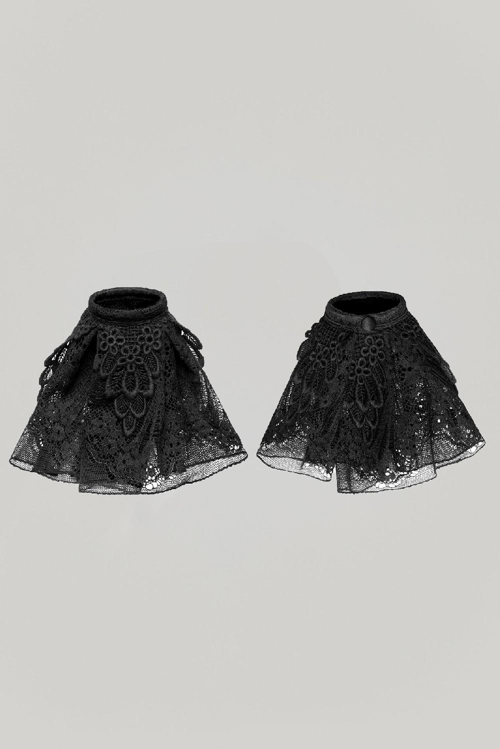 rhea costa Marie Ruffled Lace Cuffs In Black