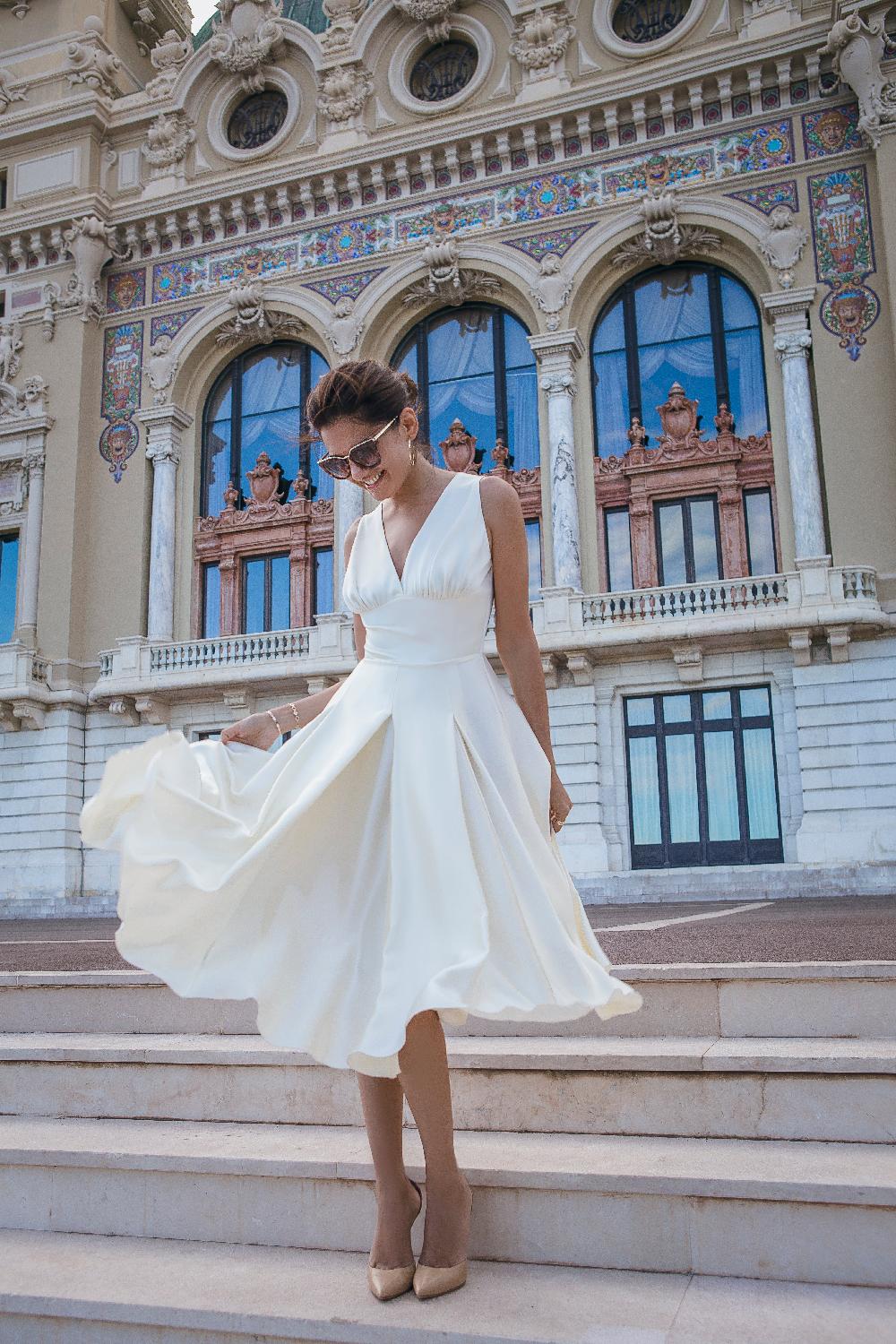 Rhea Costa Marilyn Satin Midi Dress In Ivory