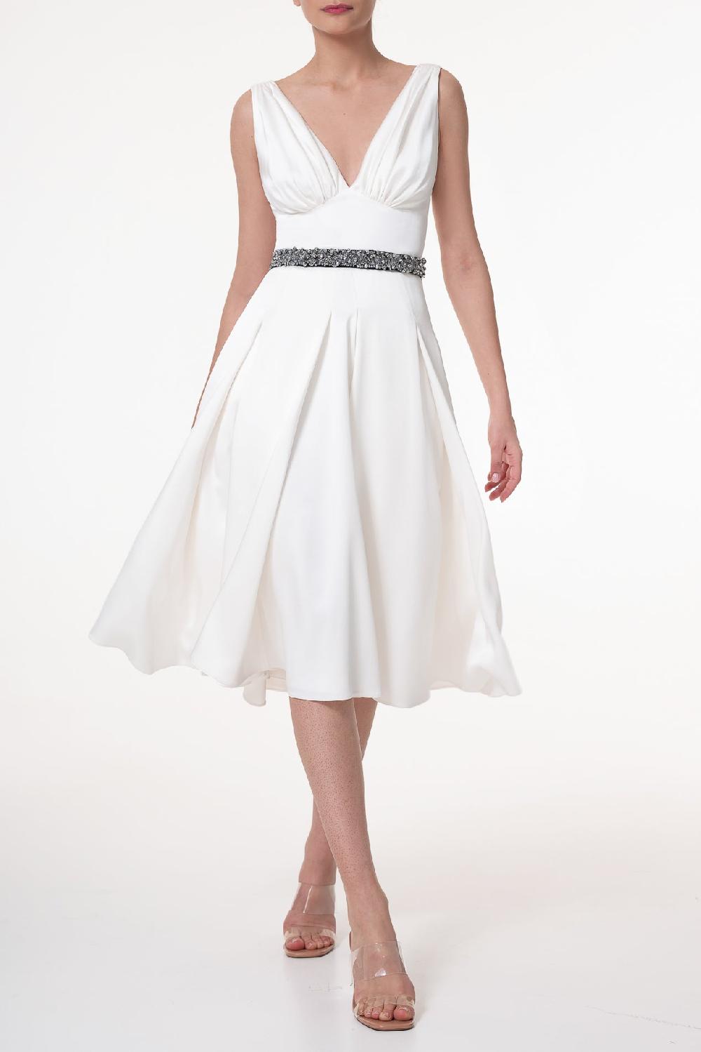 rhea costa Marilyn Satin Midi Dress In Ivory