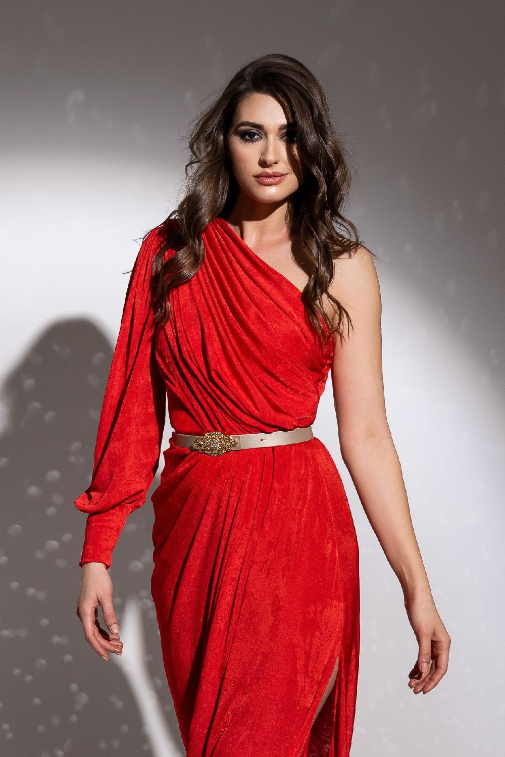 Rhea Costa Martina Jersey Dress In Hot-Red