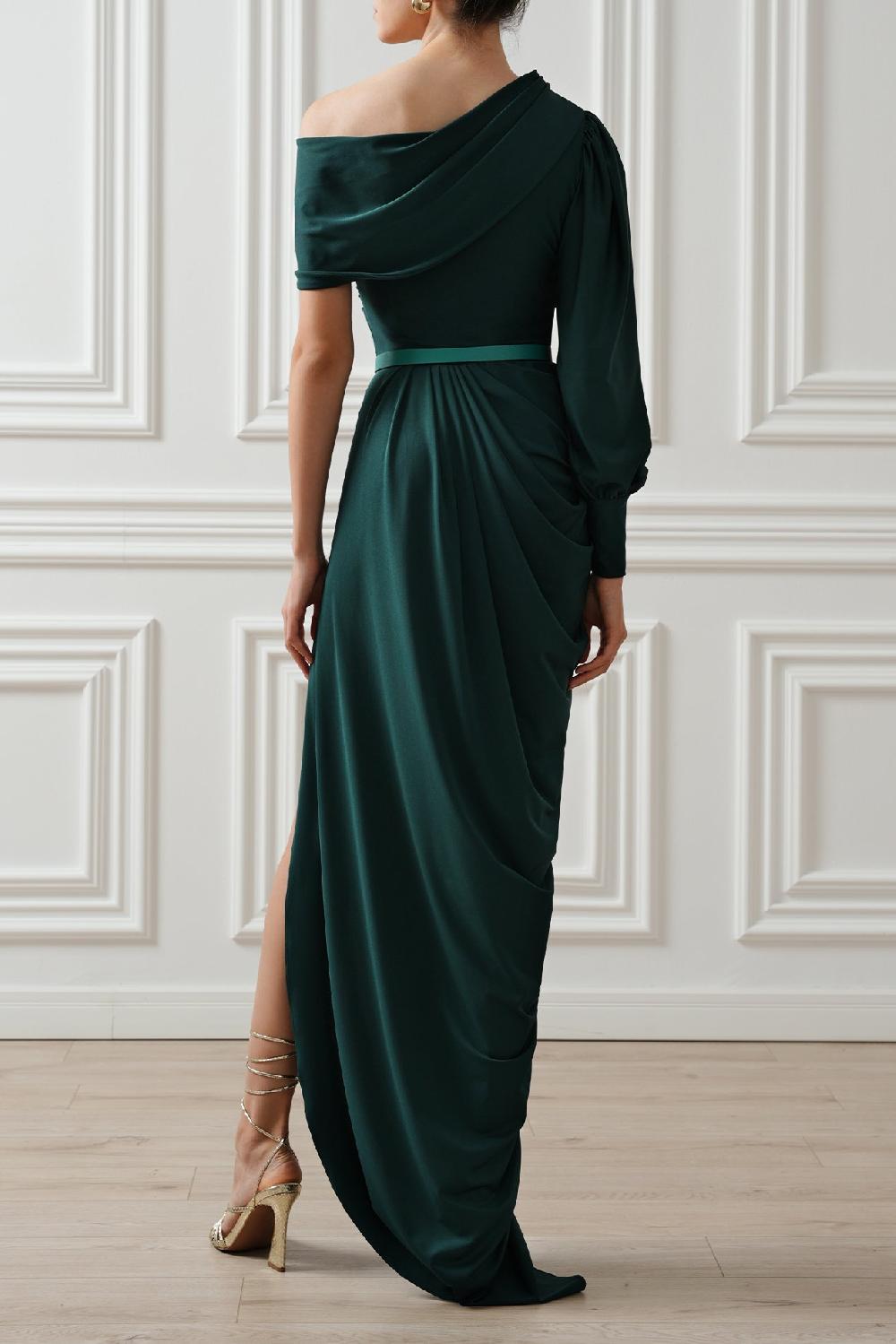 Rhea Costa Martina Jersey Long Dress In Pine-Green