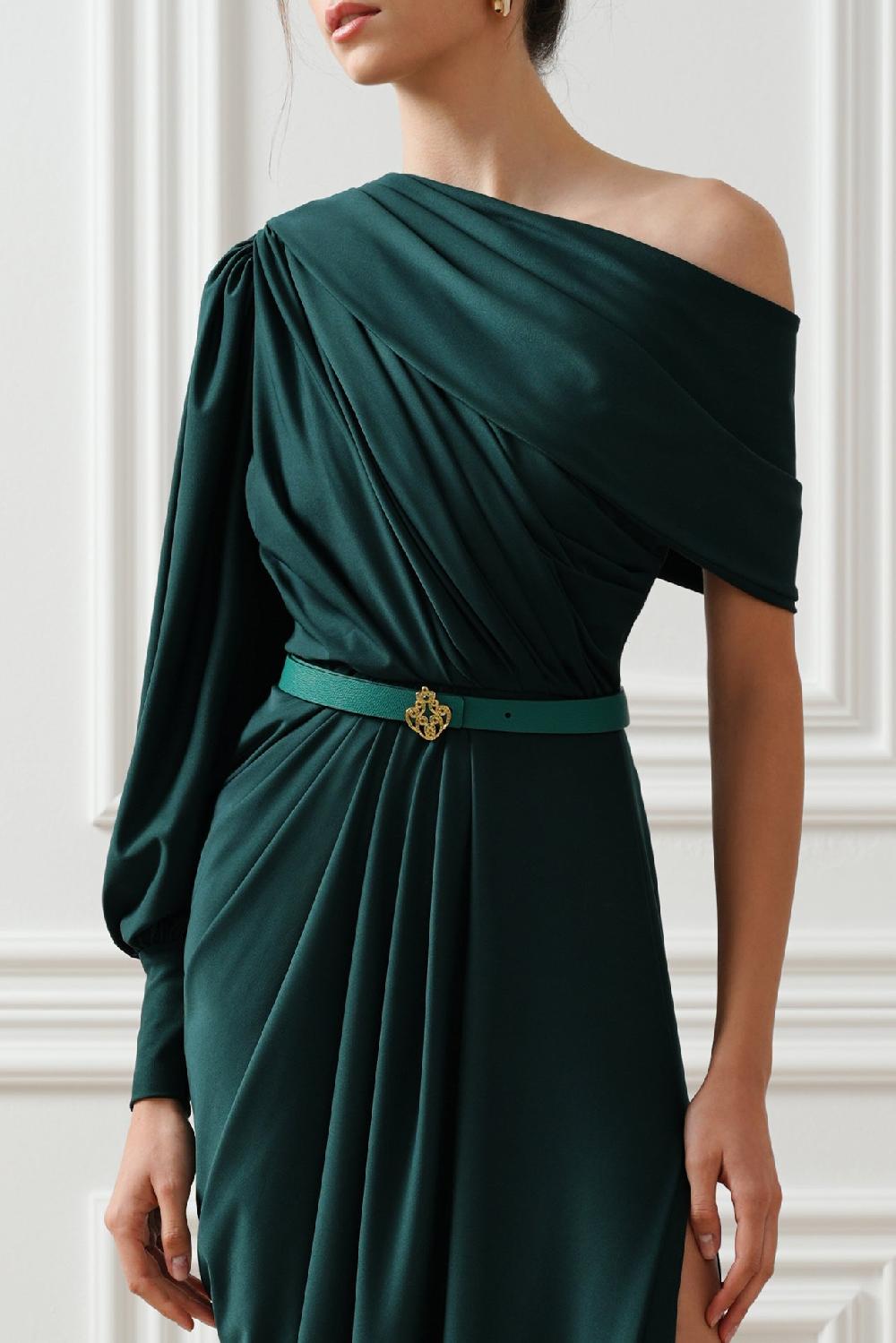 Rhea Costa Martina Jersey Long Dress In Pine-Green