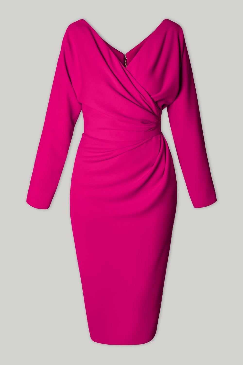 Rhea Costa Michelle Crepe Midi Dress In Hot-Pink