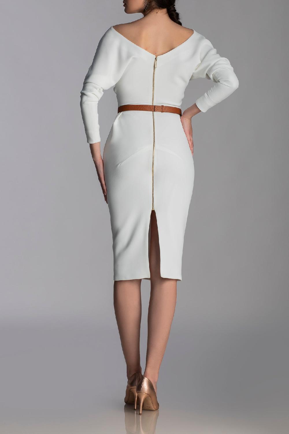 Rhea Costa Michelle Crepe Midi Dress In Ivory