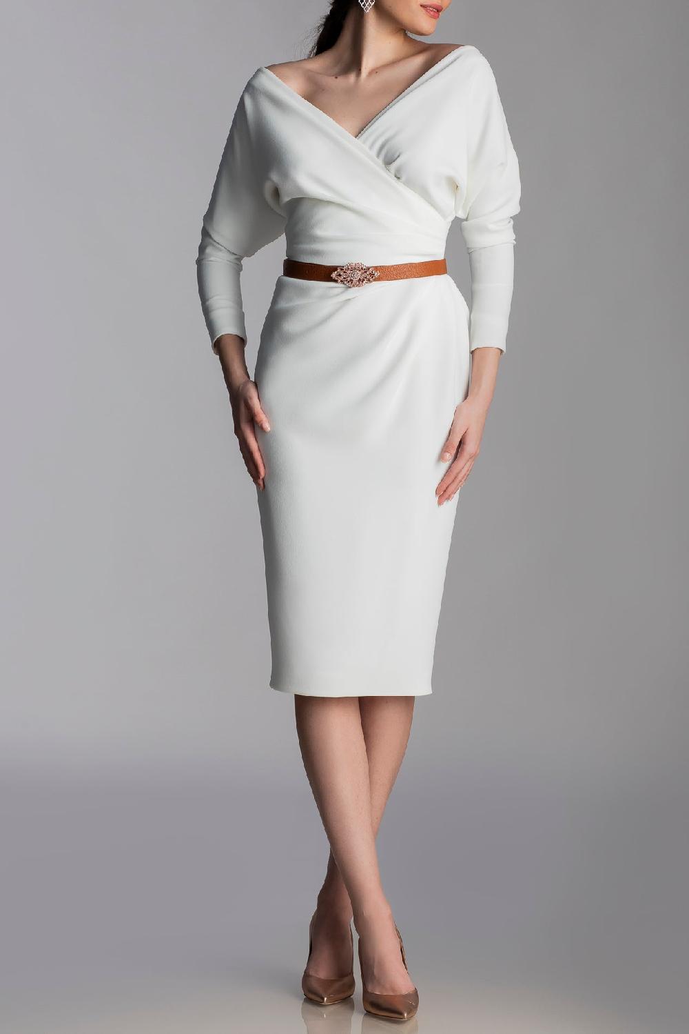 rhea costa Michelle Crepe Midi Dress In Ivory