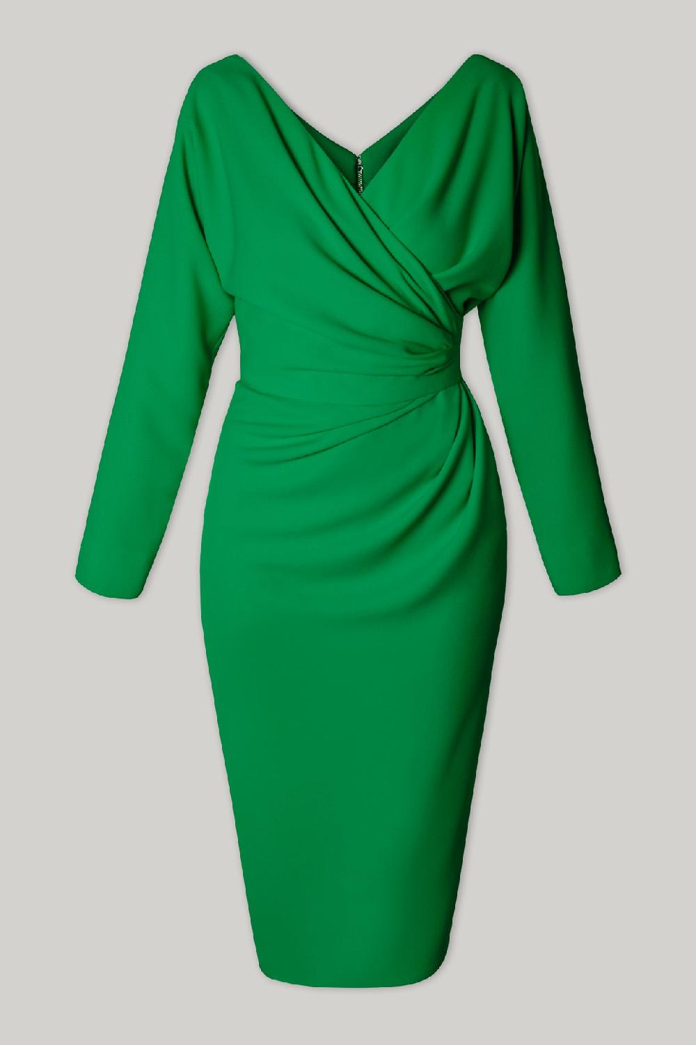 Rhea Costa Michelle Crepe Midi Dress In Raw-Green