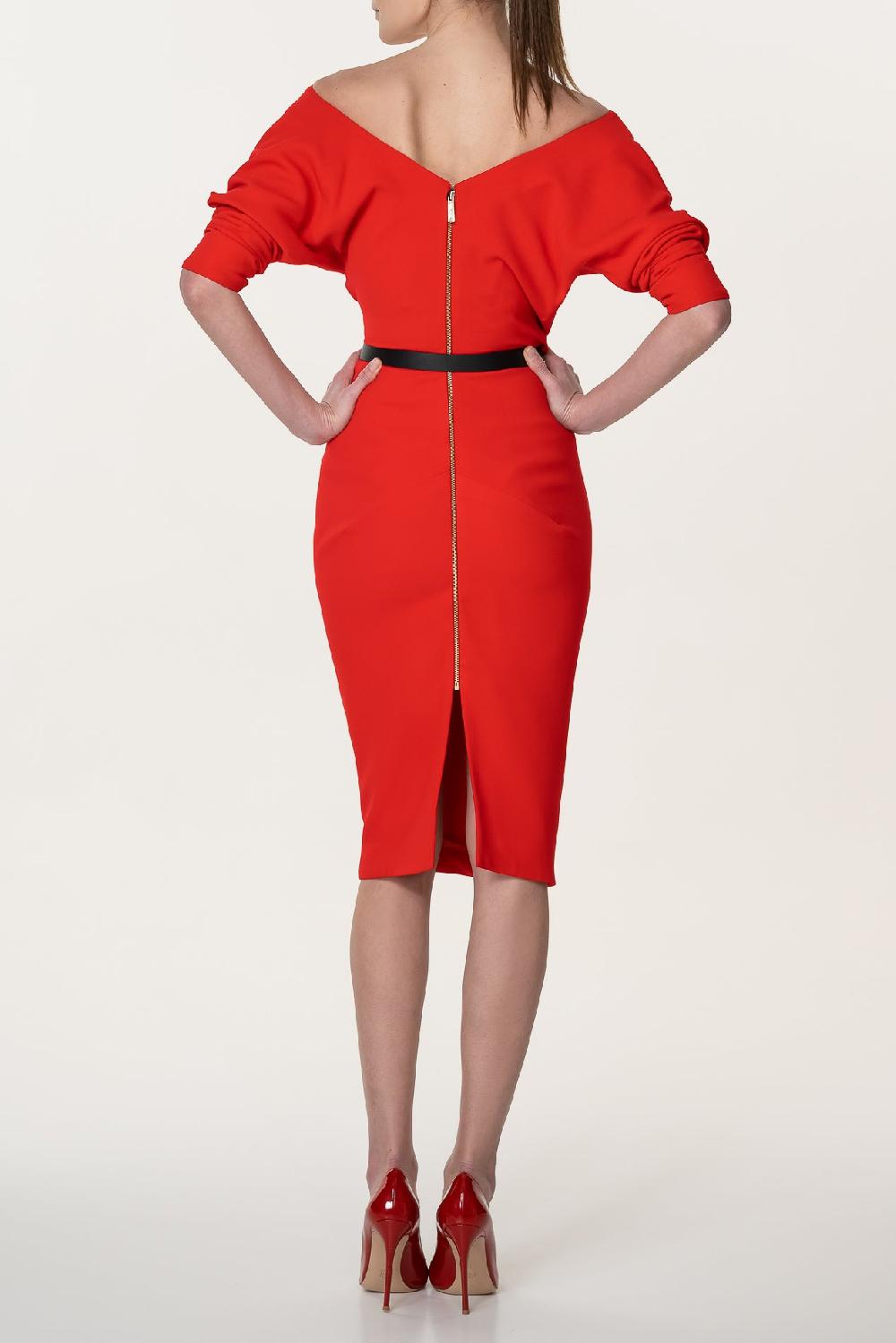 Rhea Costa Michelle Crepe Midi Dress In Red