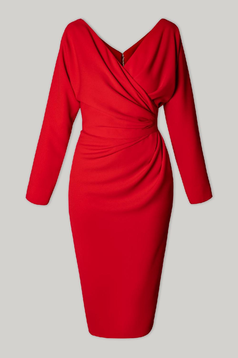 Rhea Costa Michelle Crepe Midi Dress In Red